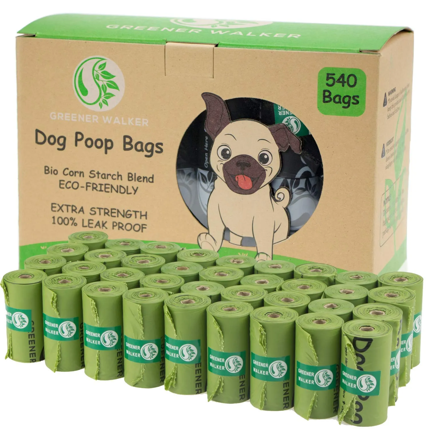 Greener Walker Sacchetti per bisogni dei Cani, Biodegradabili, Extra Spessi, 540 unità (Verde) - immagine 1