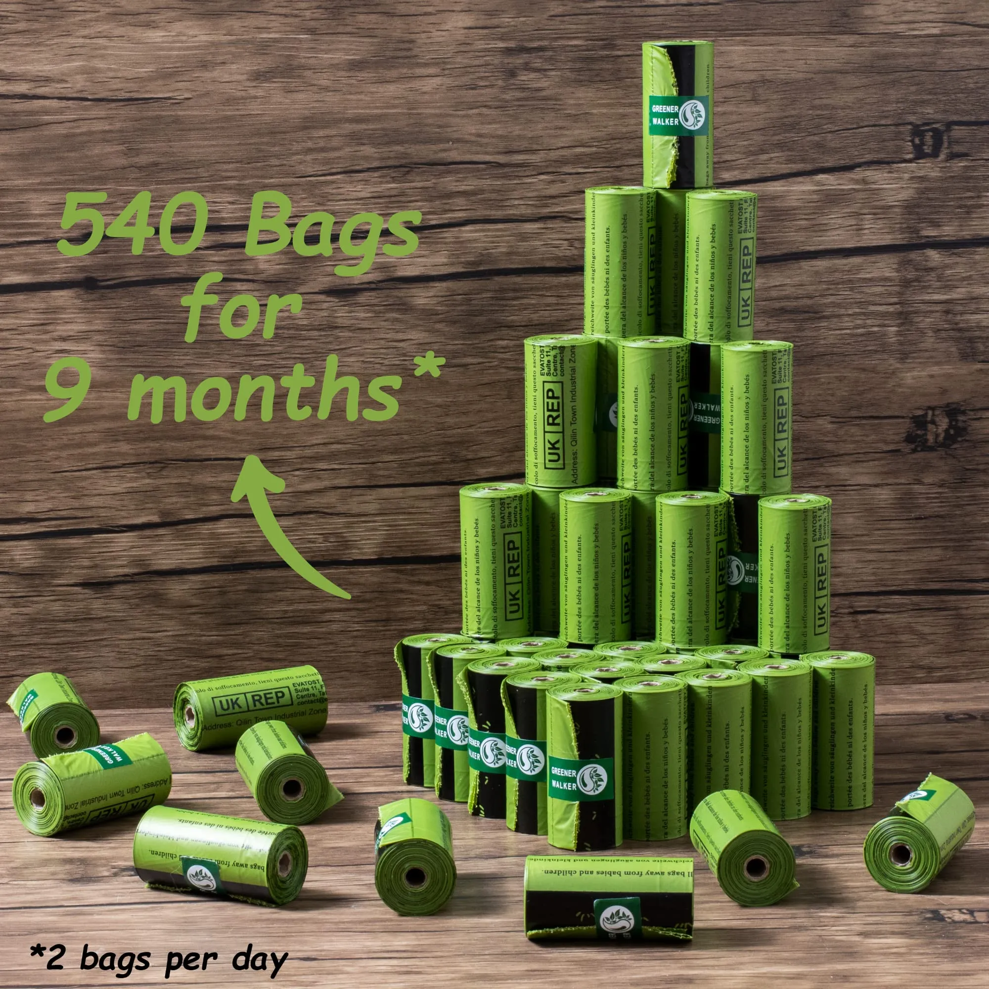 Greener Walker Sacchetti per bisogni dei Cani, Biodegradabili, Extra Spessi, 540 unità (Verde) - immagine 5