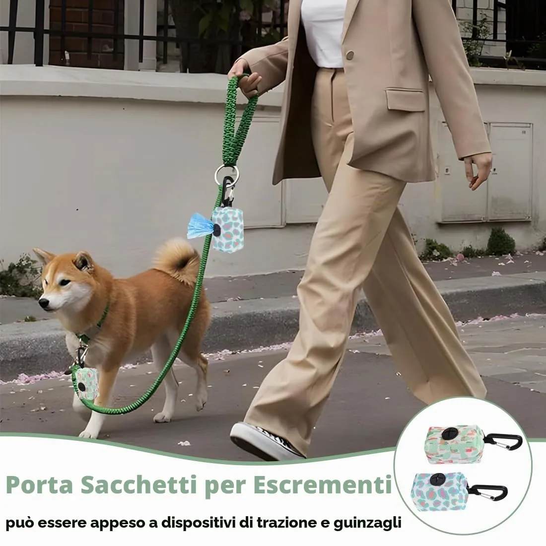 JYNVO Porta sacchetti per cani, Dispenser per rifiuti con moschettone, Tessuto Oxford, 2 pezzi - immagine 4