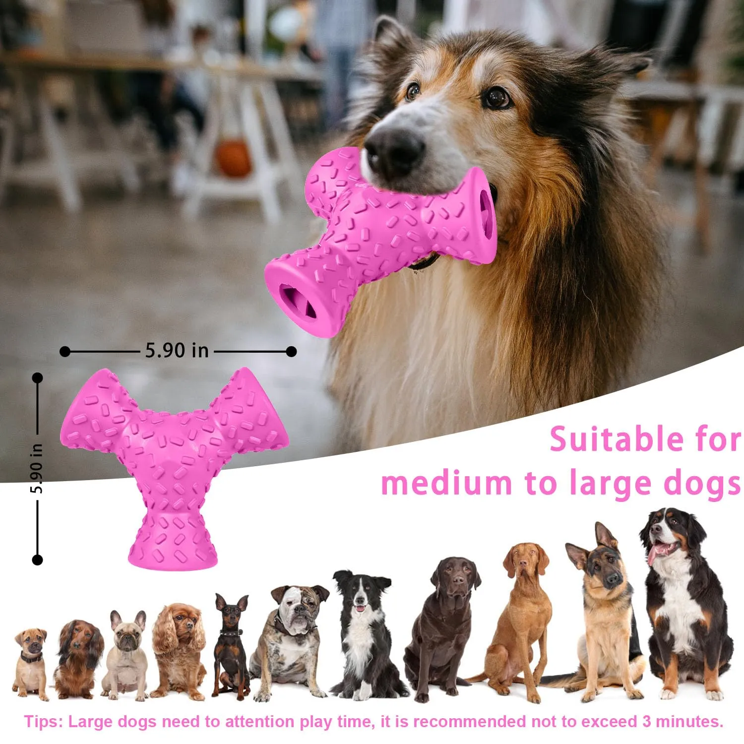 Autoau Giochi per Cani in Gomma Naturale, Palla Interattiva per Masticazione e Pulizia Denti, per Cani Aggressivi di Media e Grande Taglia - immagine 7