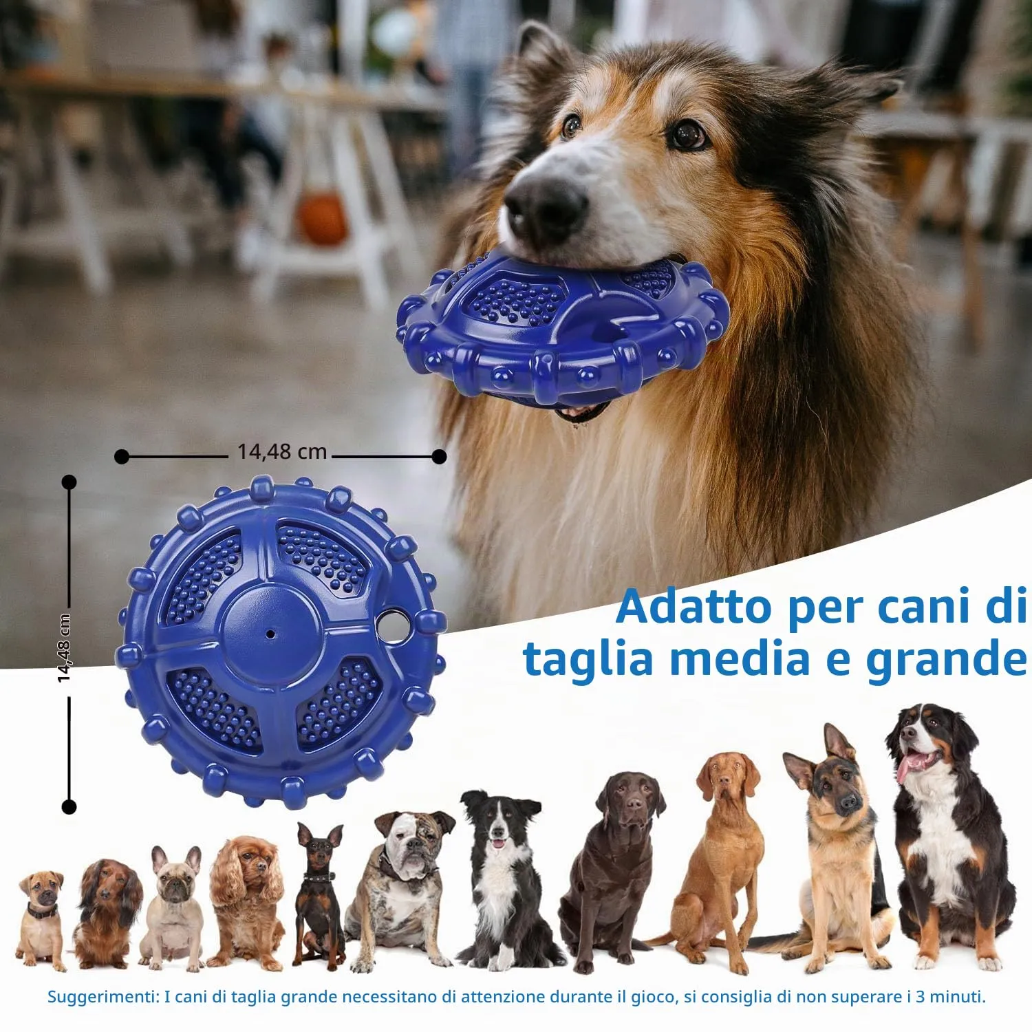 Autoau Giocattolo Interattivo per Cani in Gomma Naturale, Masticativo con Squeaker per Cani Medi e Grandi, Pulizia Denti - immagine 7