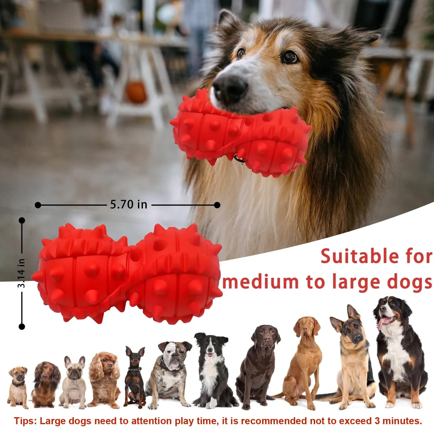 Autoau Giochi per Cani in Gomma Naturale, Palla Interattiva per Masticare e Pulizia Denti per Cani Aggressivi di Media e Grande Taglia - immagine 2