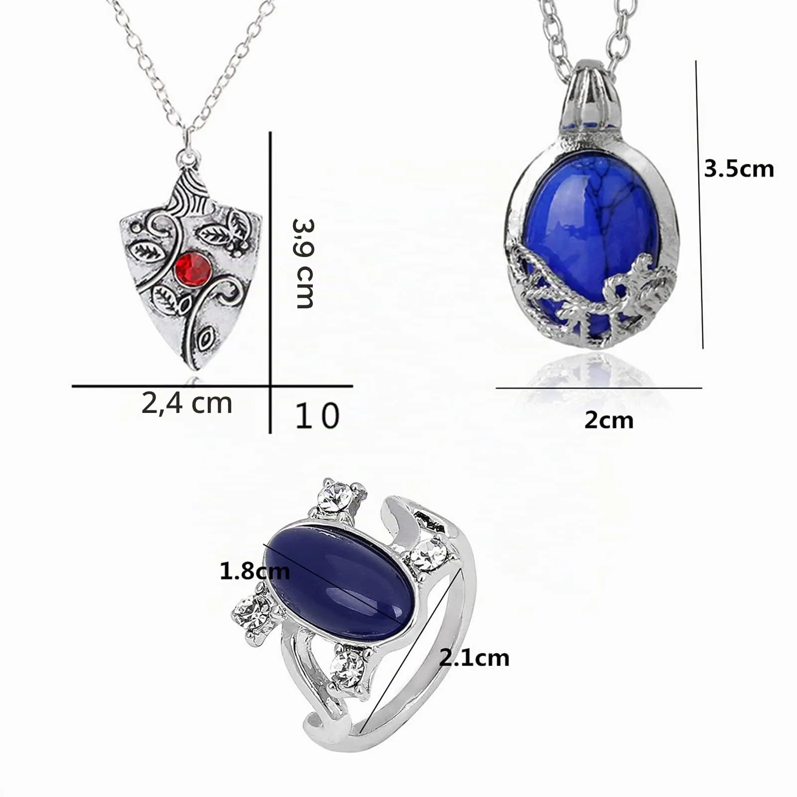 XHBTS The Vampire Diaries Daywalking Katherine Jewelry Cosplay Set, Sapphire Crystal Necklace, Rings, Earrings and 10 Stickers, 19 Piece Set - immagine 2