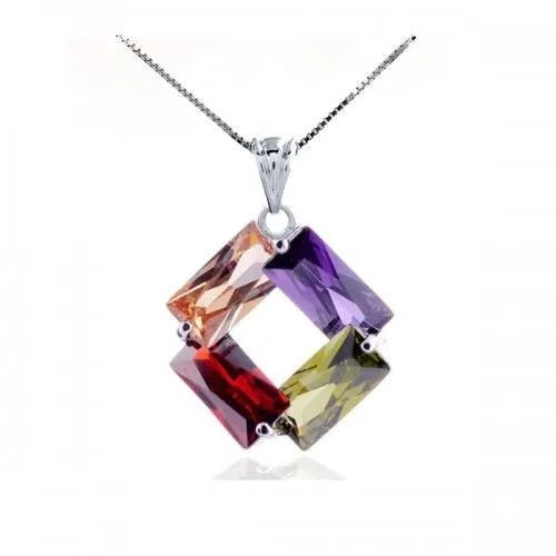 Crystalline Azuria Donna Parure Collana con Ciondolo e Orecchini, 18ct Placcato Oro Bianco, Cristalli di Zirconi Rombo, 45 cm - immagine 2