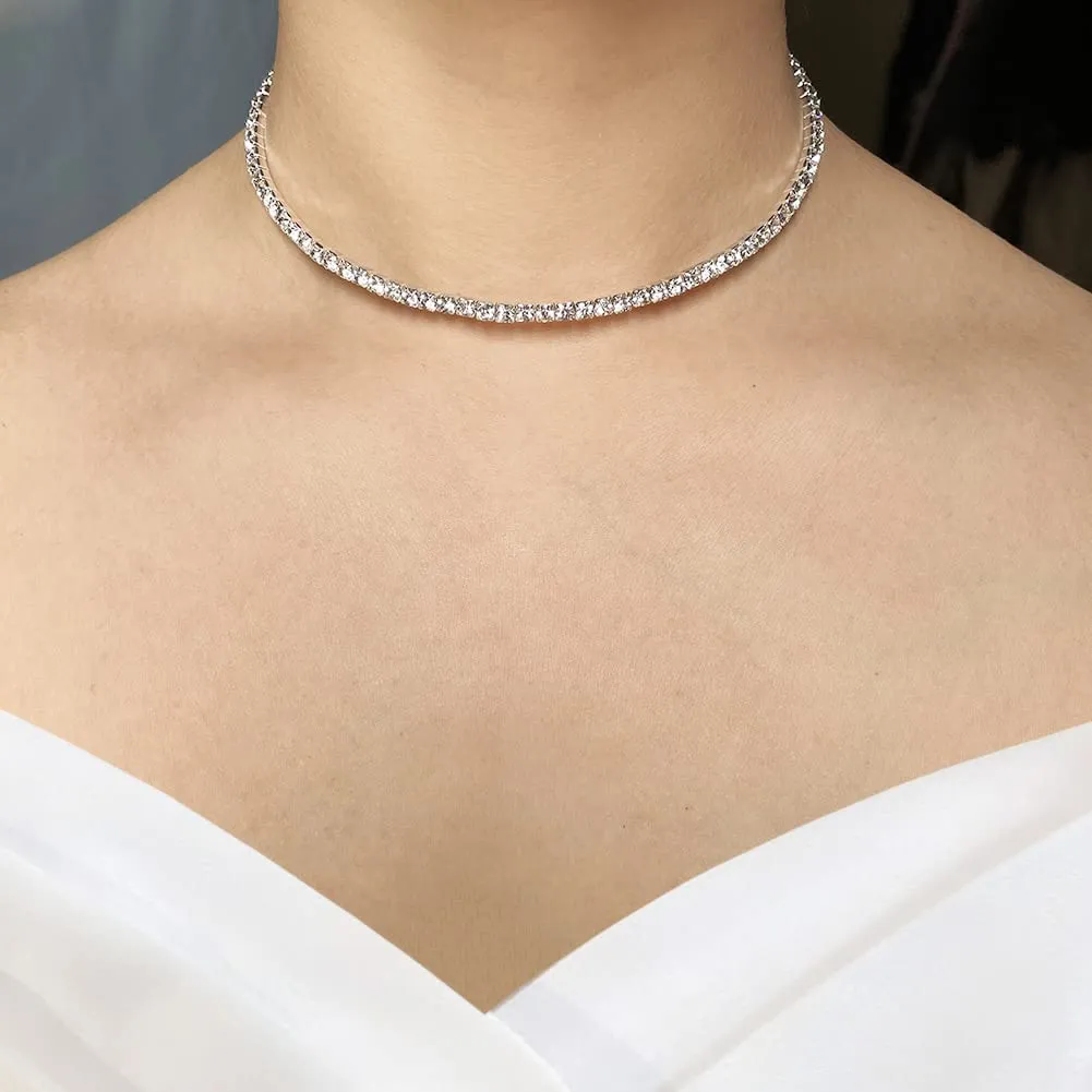 Wedity Set di Gioielli da Sposa con Collana di Cristallo, Orecchini e Bracciale in Argento (1 layer) - immagine 3