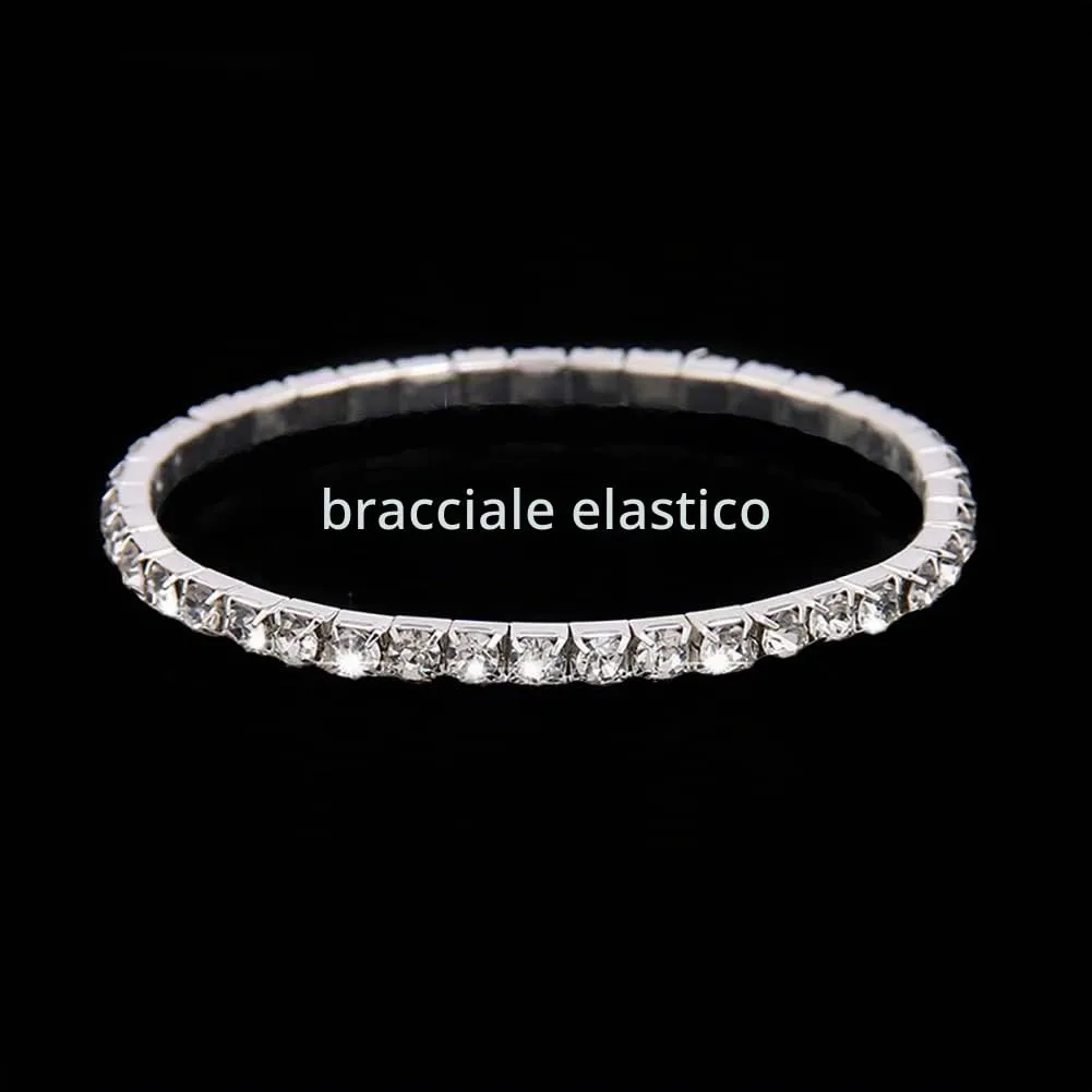 Wedity Set di Gioielli da Sposa con Collana di Cristallo, Orecchini e Bracciale in Argento (1 layer) - immagine 6