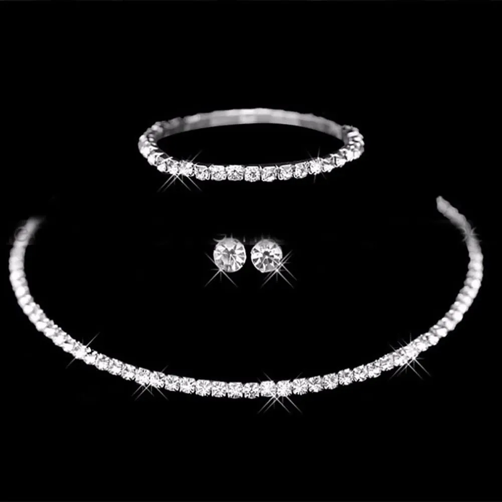 Wedity Set di Gioielli da Sposa con Collana di Cristallo, Orecchini e Bracciale in Argento (1 layer) - immagine 8