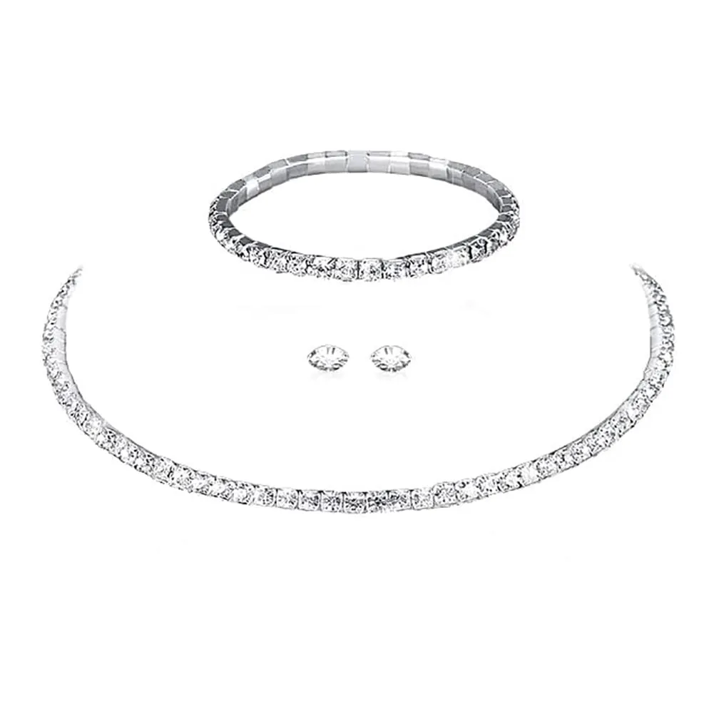 Wedity Set di Gioielli da Sposa con Collana di Cristallo, Orecchini e Bracciale in Argento (1 layer) - immagine 9