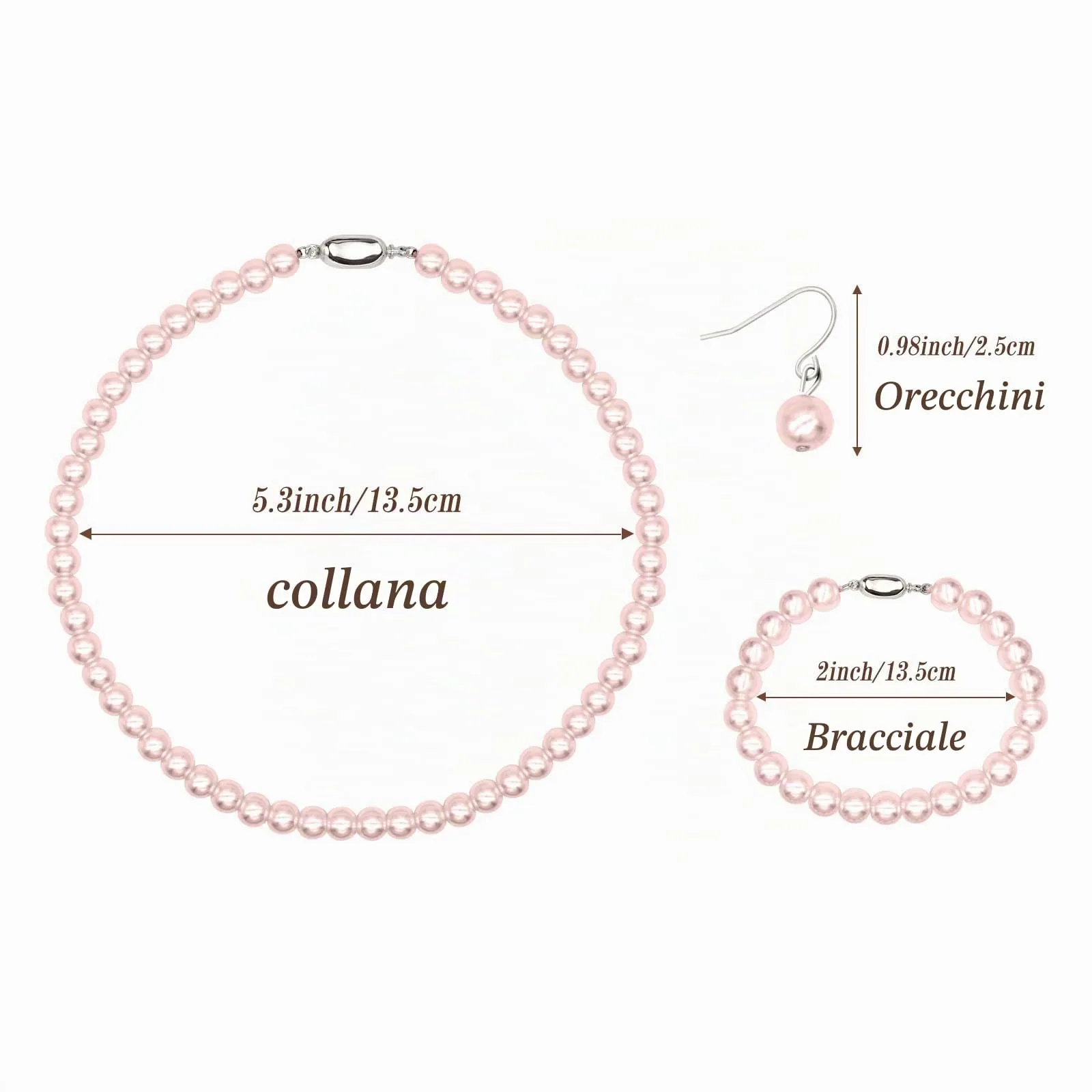 Kucheed Set di Gioielli in Perle Finte con Collana, Bracciale e Orecchini, Rosa - immagine 6