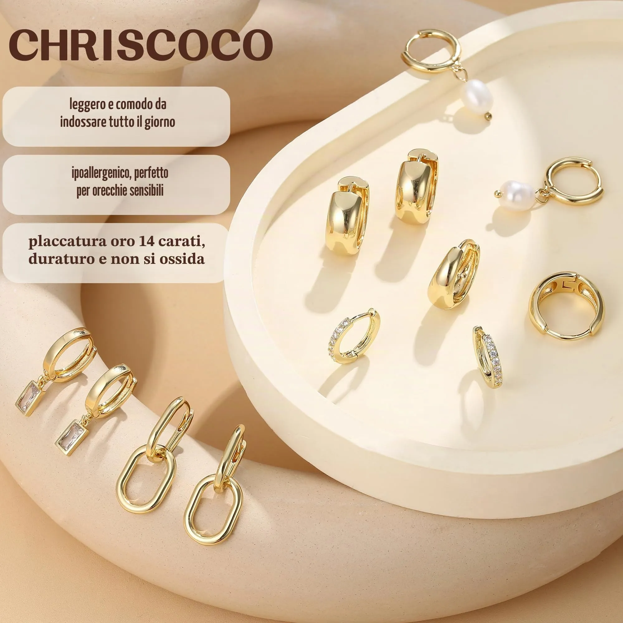 Chriscoco Set 13 Paia Orecchini in Acciaio Inossidabile da Donna - immagine 2