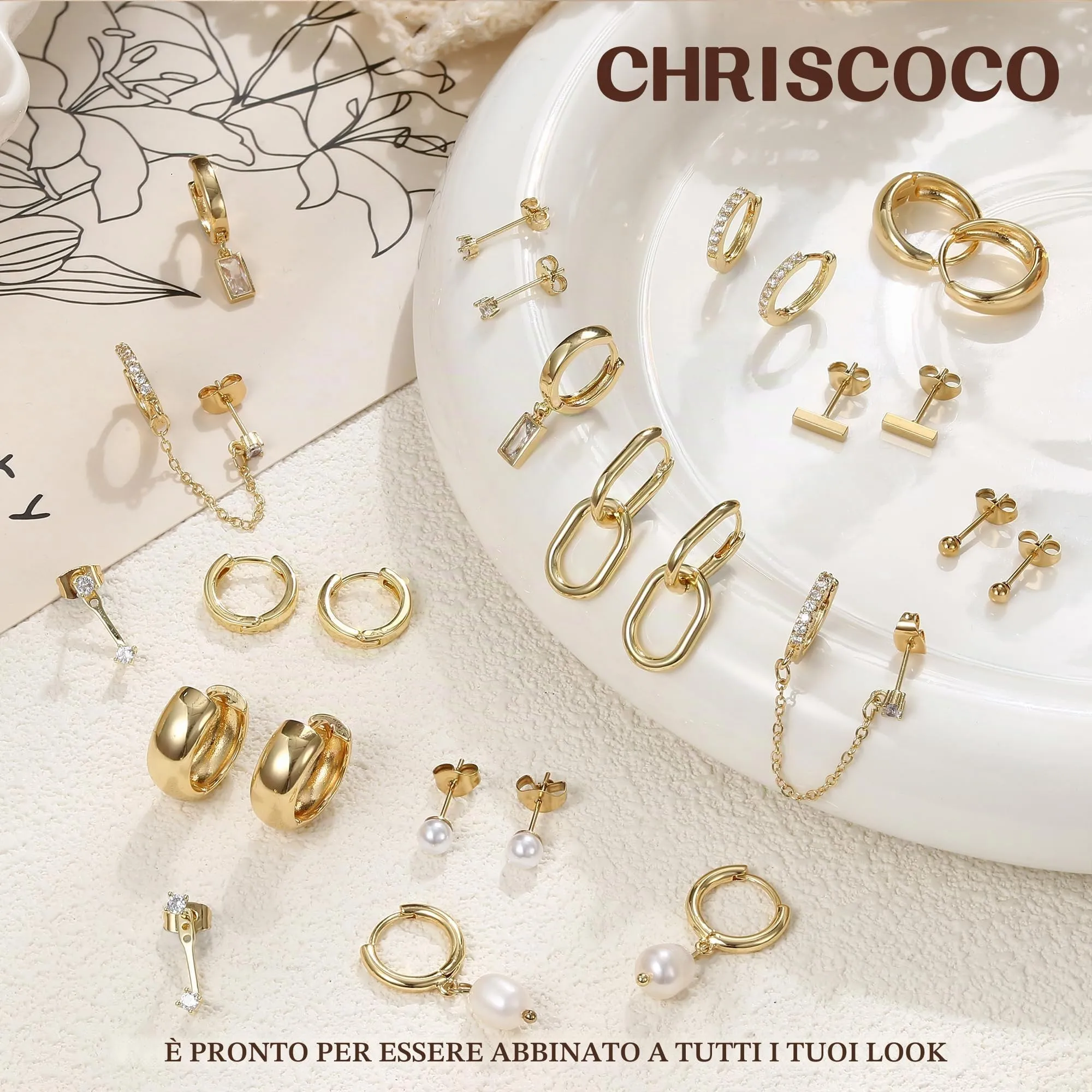 Chriscoco Set 13 Paia Orecchini in Acciaio Inossidabile da Donna - immagine 3