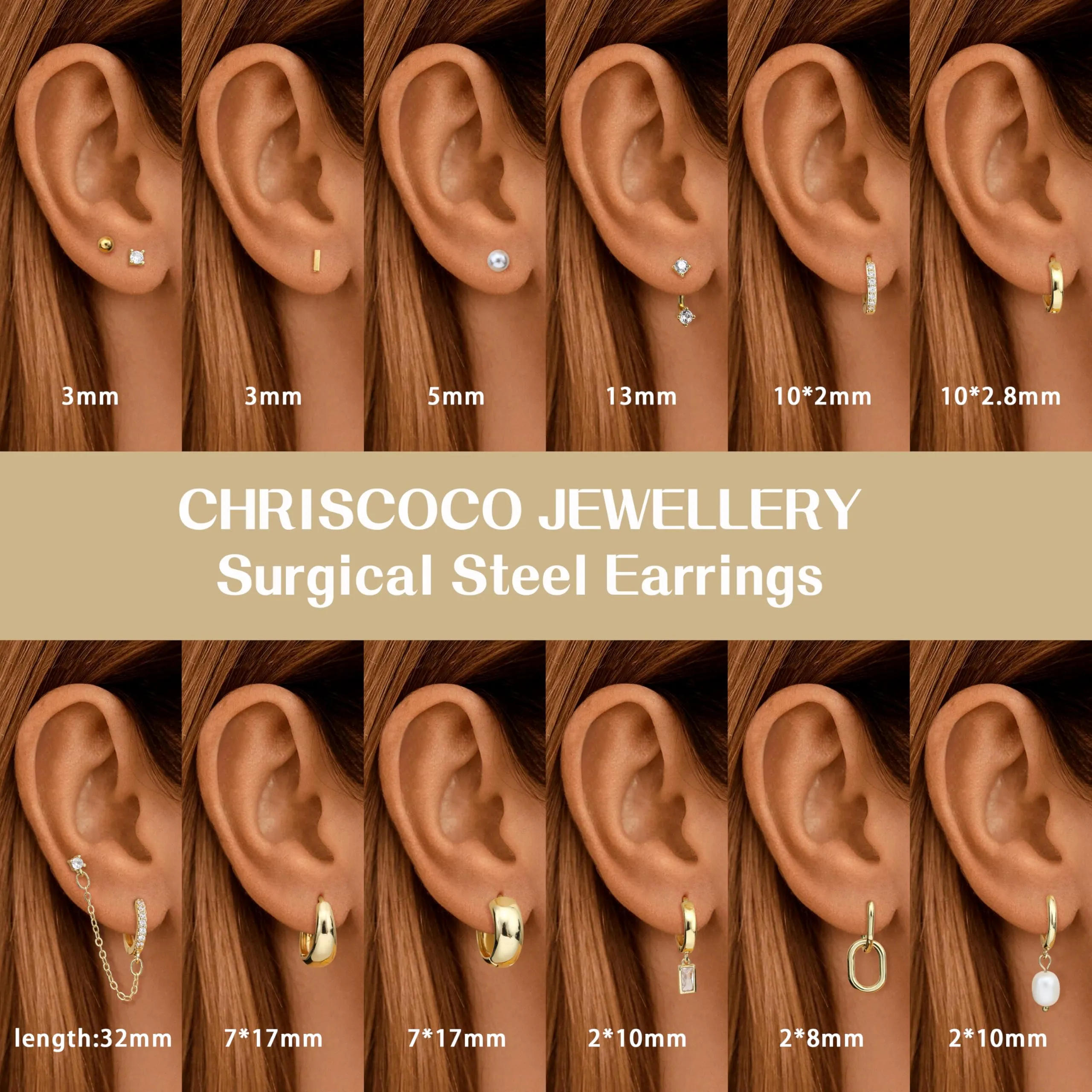 Chriscoco Set 13 Paia Orecchini in Acciaio Inossidabile da Donna - immagine 4