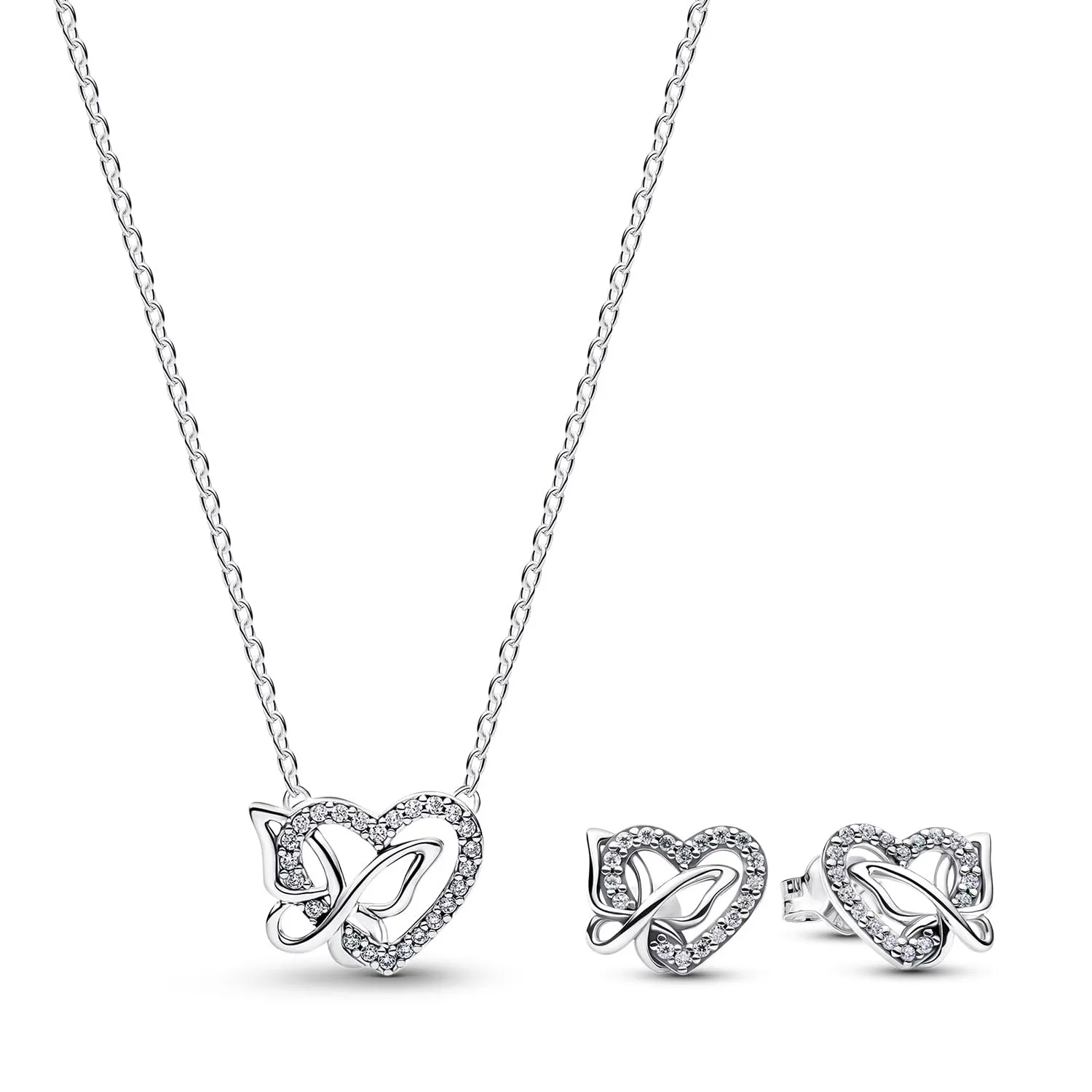 Pandora Set di Gioielli in Argento Sterling 925 con Cuore e Farfalla, Collana e Orecchini, 21781 - immagine 1
