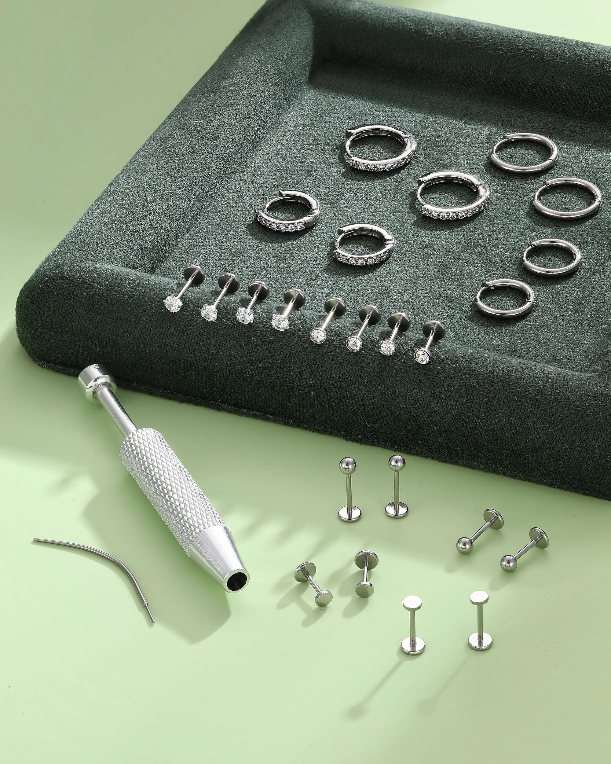 CASSIECA Set 12 Paia Orecchini in Acciaio Chirurgico 316L Argento per Piercing Helix Trago Conch - immagine 7