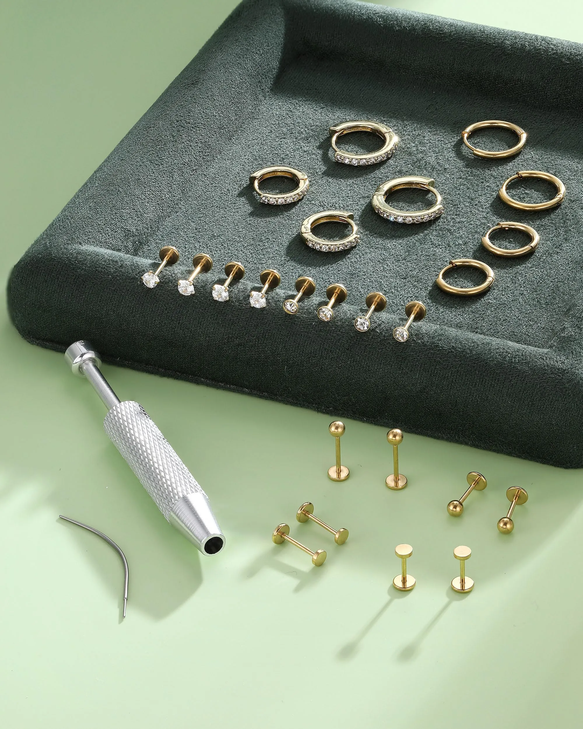 CASSIECA 12 Paia Orecchini Donna in Acciaio Chirurgico Oro per Piercing Helix Trago Conch - immagine 7