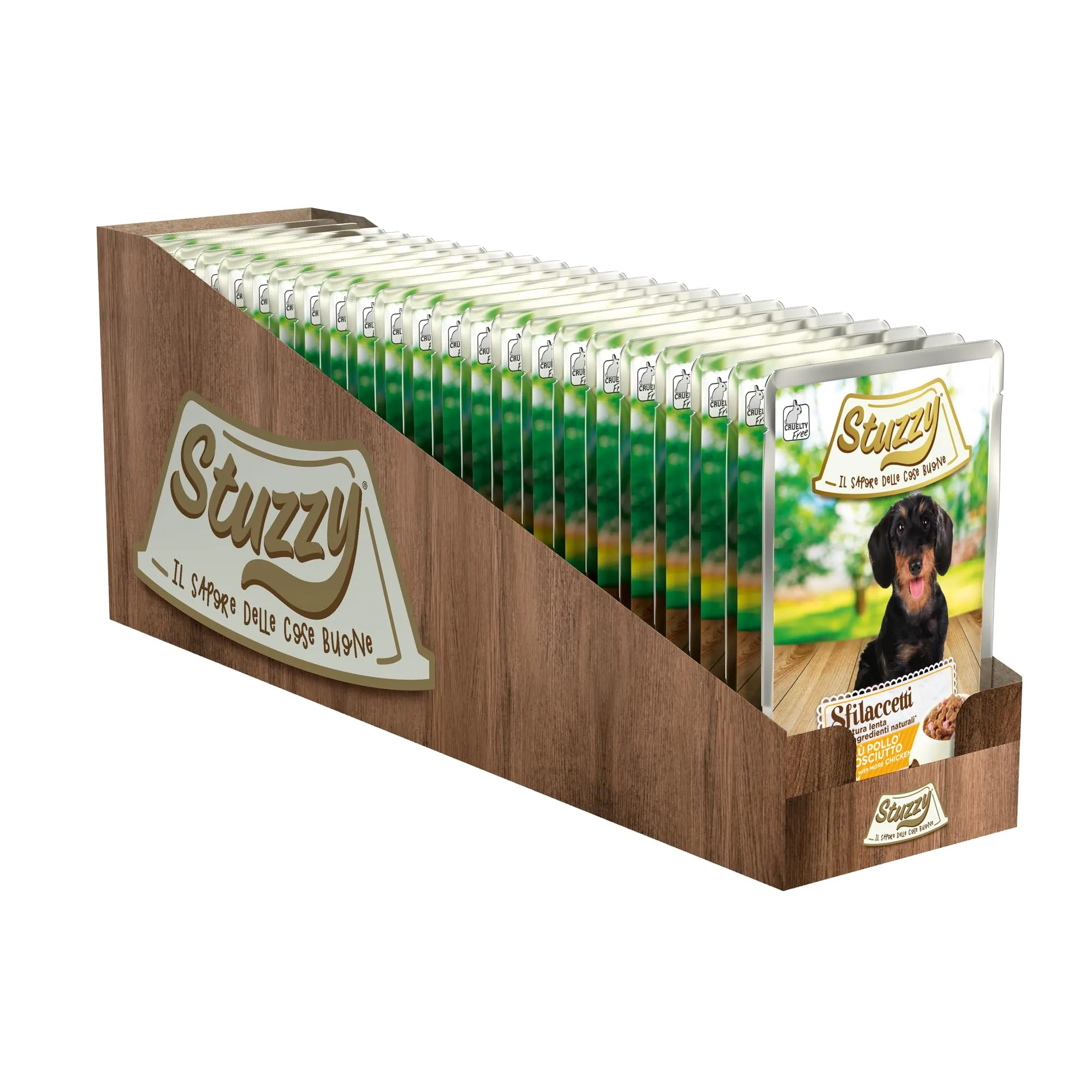 Stuzzy Sfilaccetti con Pollo e Prosciutto, Alimento Completo per Cani, 24 x 100 g - immagine 2