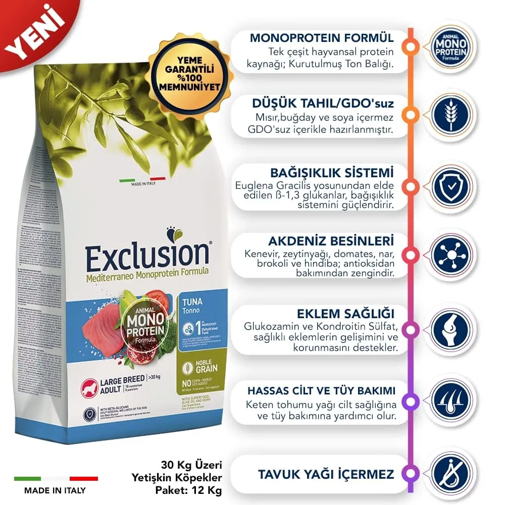 Exclusion Diet Mediterraneo Grana Nobile Tonno Adult Large 12 kg - immagine 2