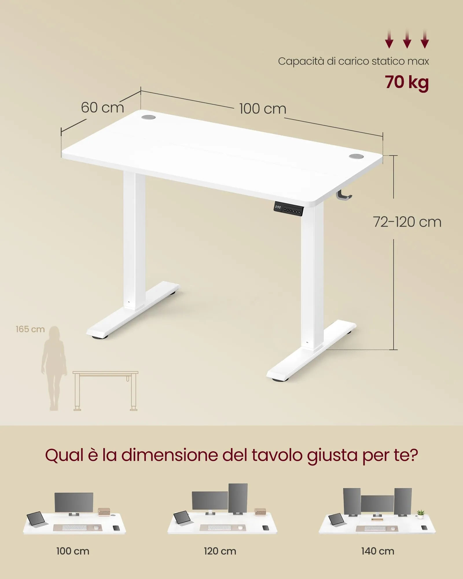 VASAGLE Scrivania Elettrica Regolabile in Altezza, 100x60x(72-120) cm - immagine 7