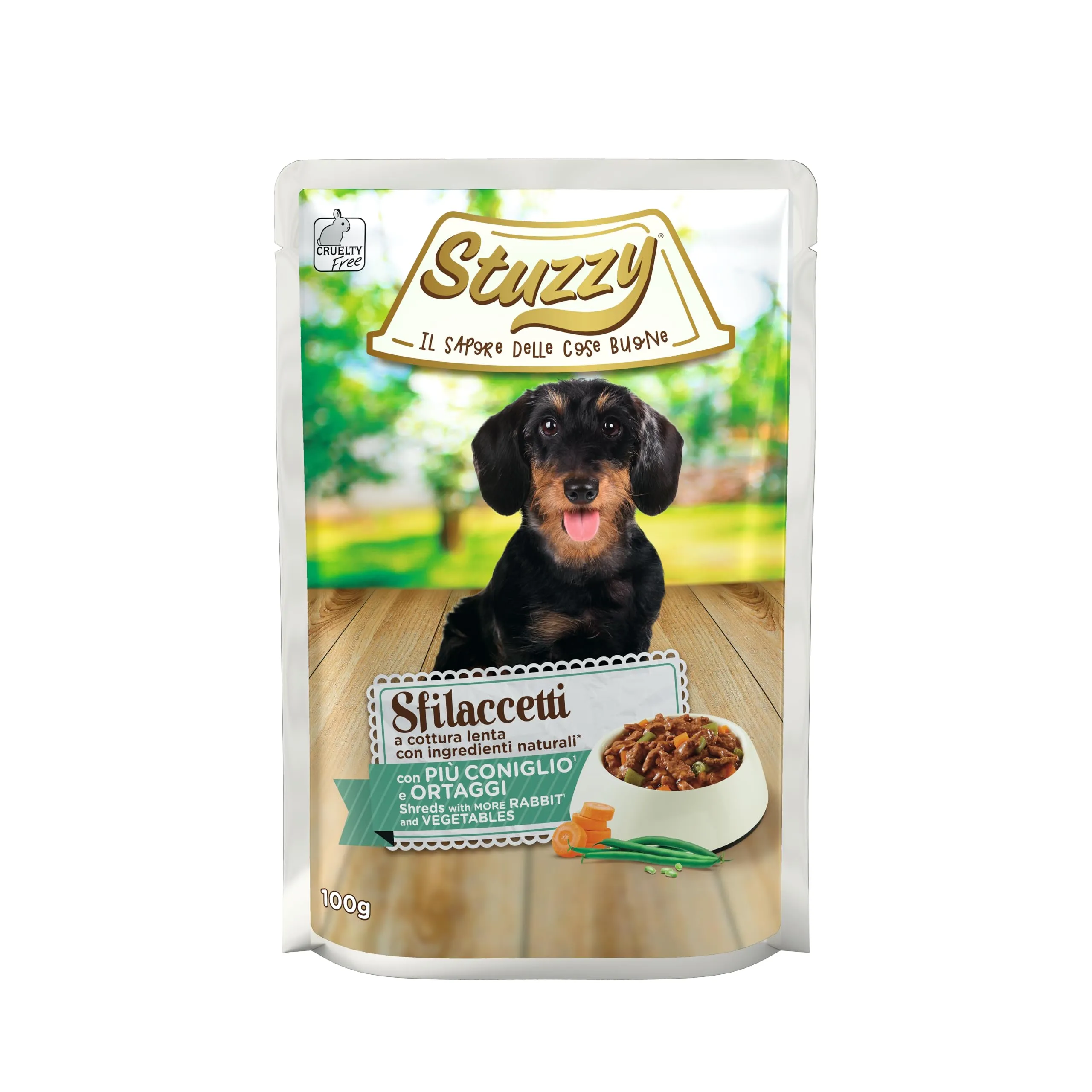 Stuzzy Sfilaccetti con Coniglio e Ortaggi, Alimento Completo per Cani, 24 x 100 g - immagine 1