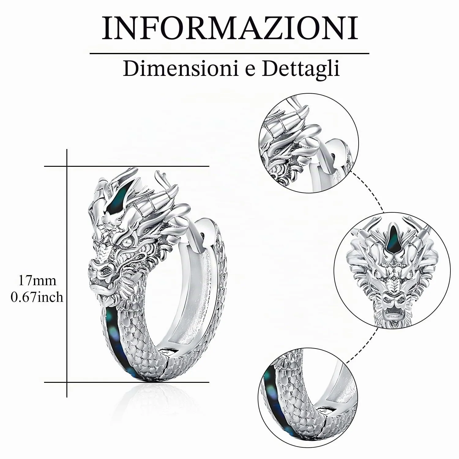 Odinstone Orecchini a Cerchio Drago Vichingo in Argento e Abalone, 17 mm - immagine 7