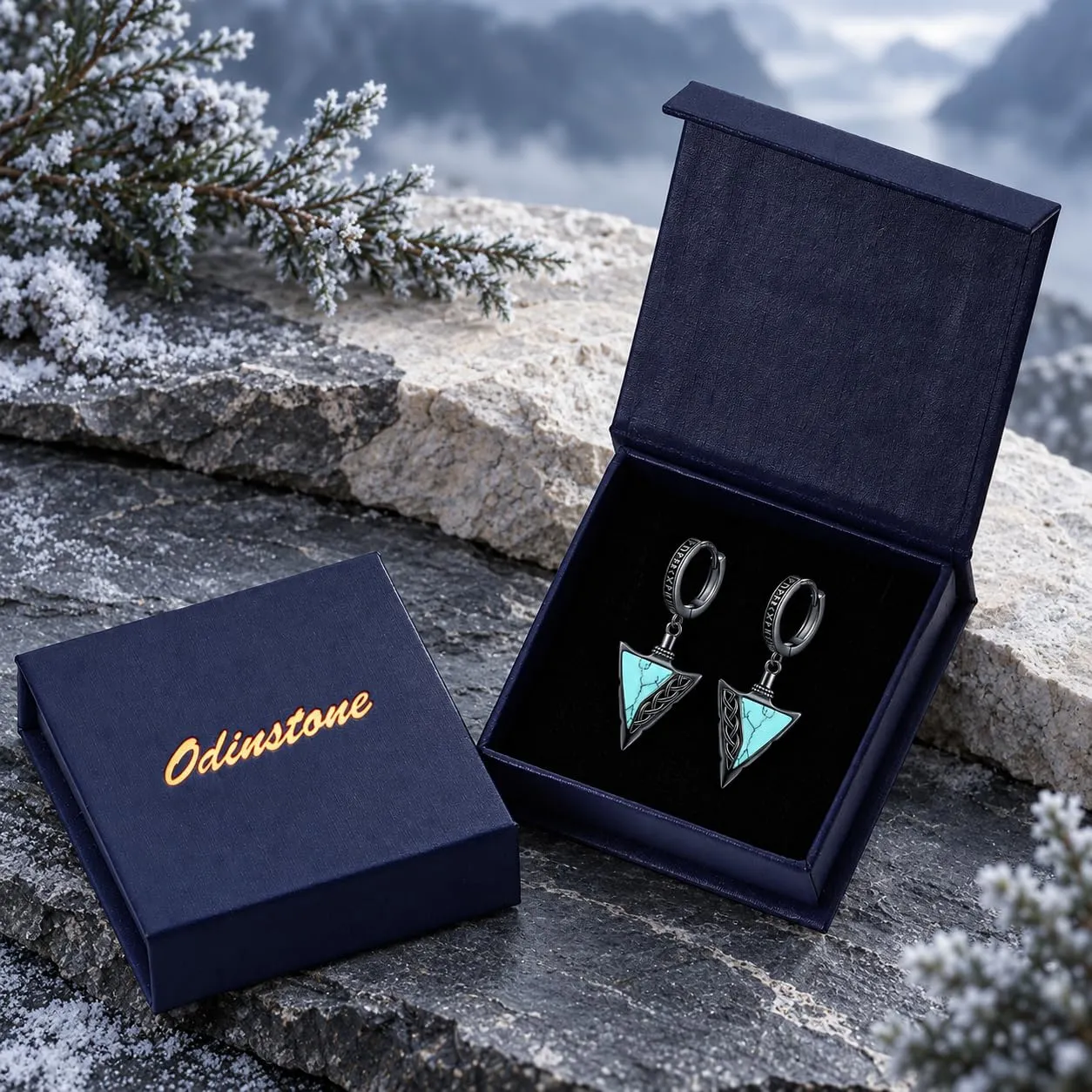 Odinstone Orecchini Vichinghi Uomo Punta di Freccia, Nero Blu - immagine 5