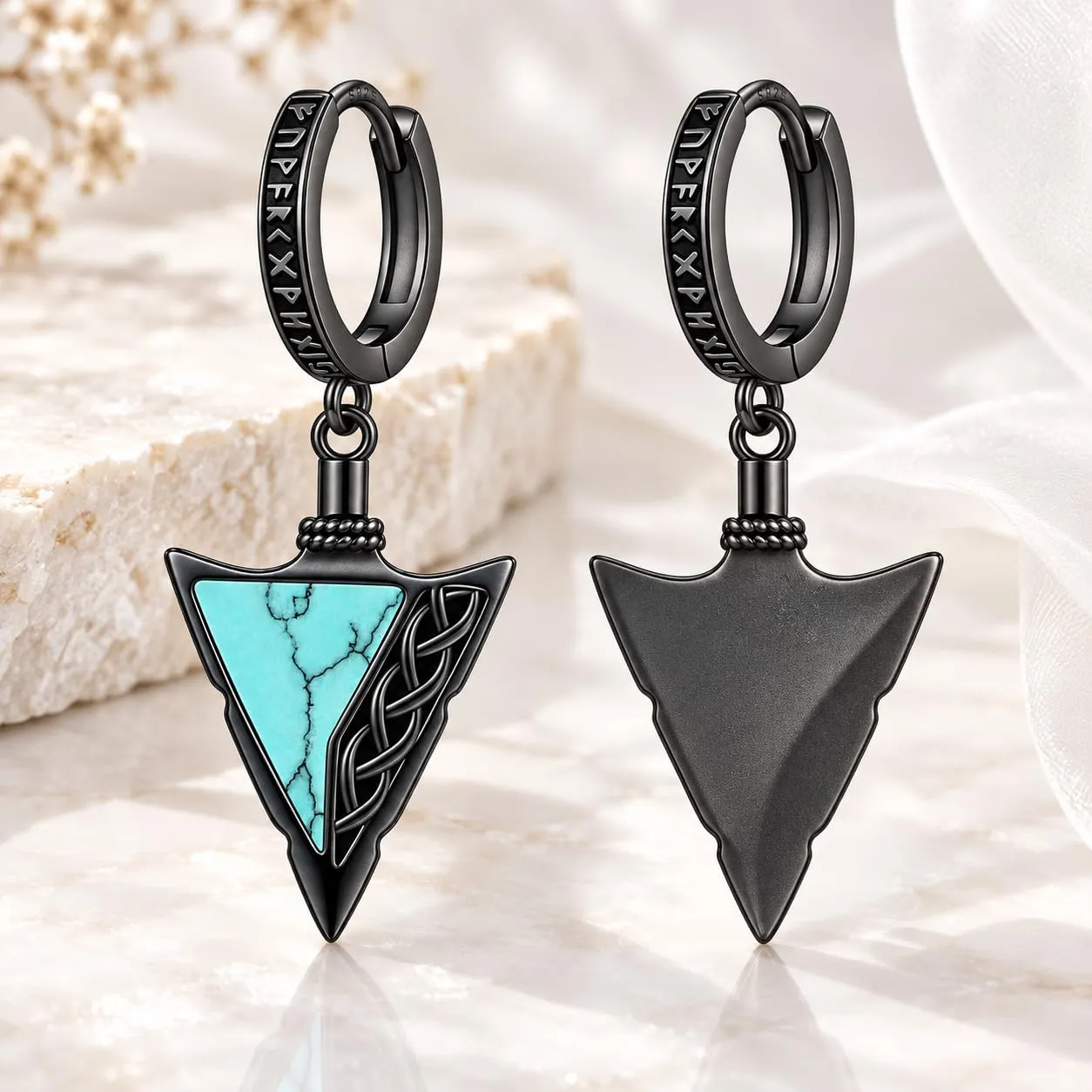 Odinstone Orecchini Vichinghi Uomo Punta di Freccia, Nero Blu - immagine 7