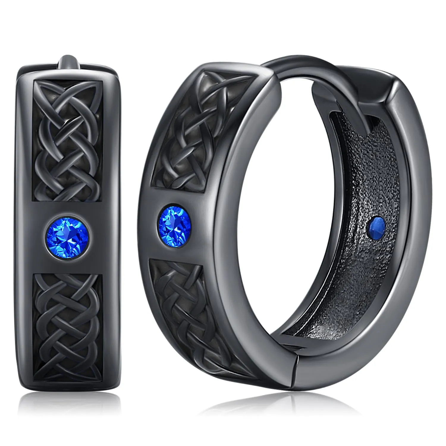 Odinstone Orecchini a Cerchio Viking con Rune, Nero Blu, 15 mm - immagine 1