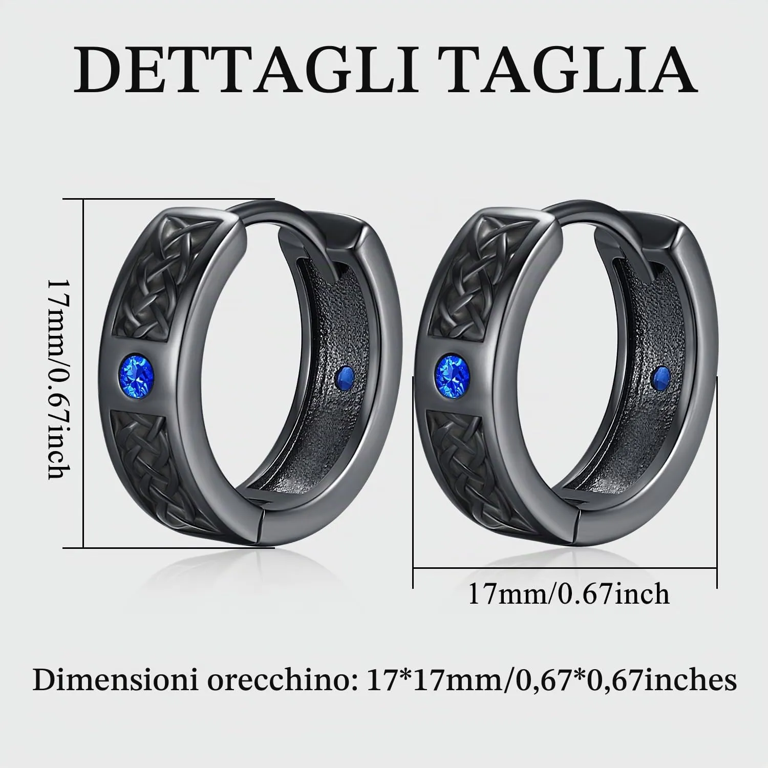 Odinstone Orecchini a Cerchio Viking con Rune, Nero Blu, 15 mm - immagine 2