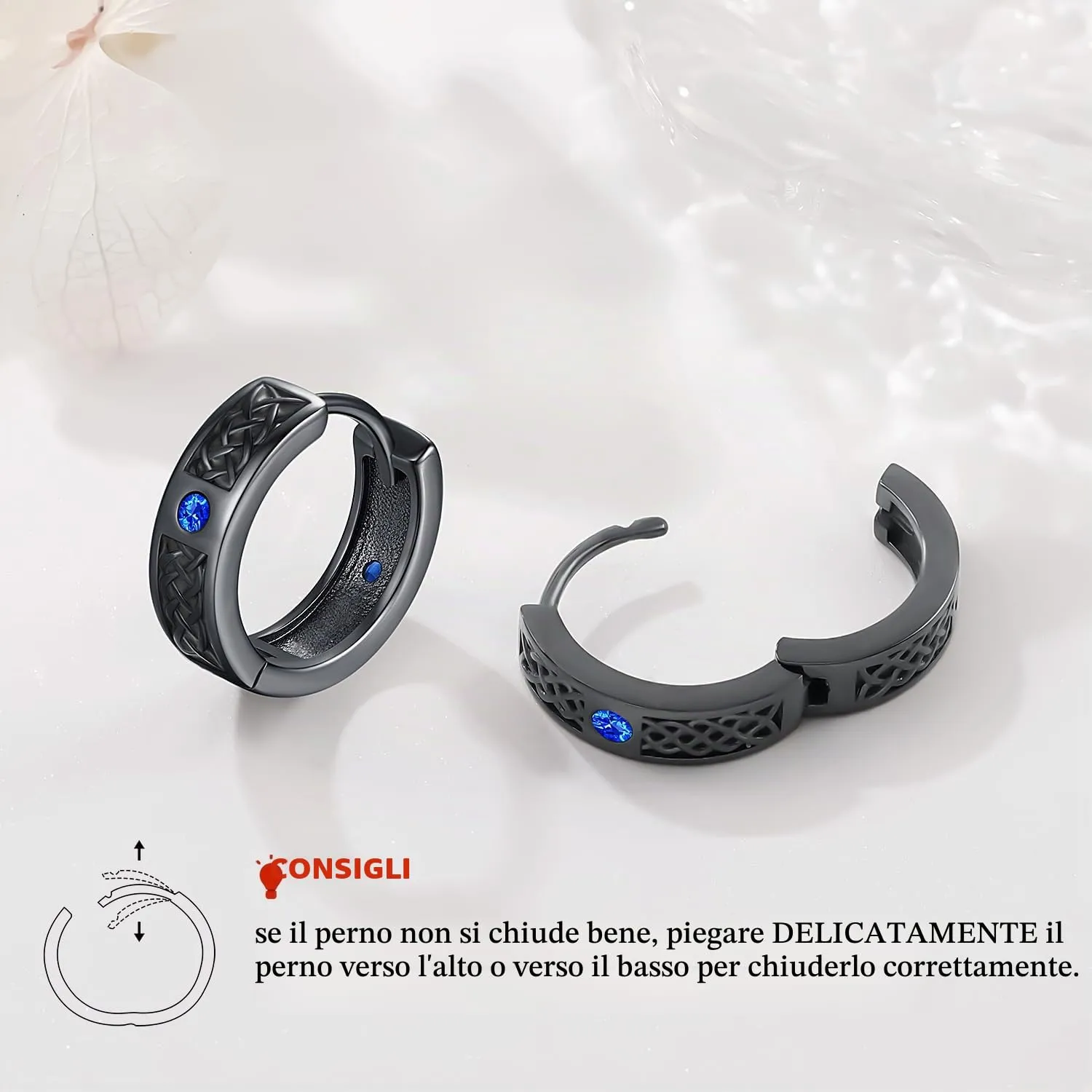 Odinstone Orecchini a Cerchio Viking con Rune, Nero Blu, 15 mm - immagine 6