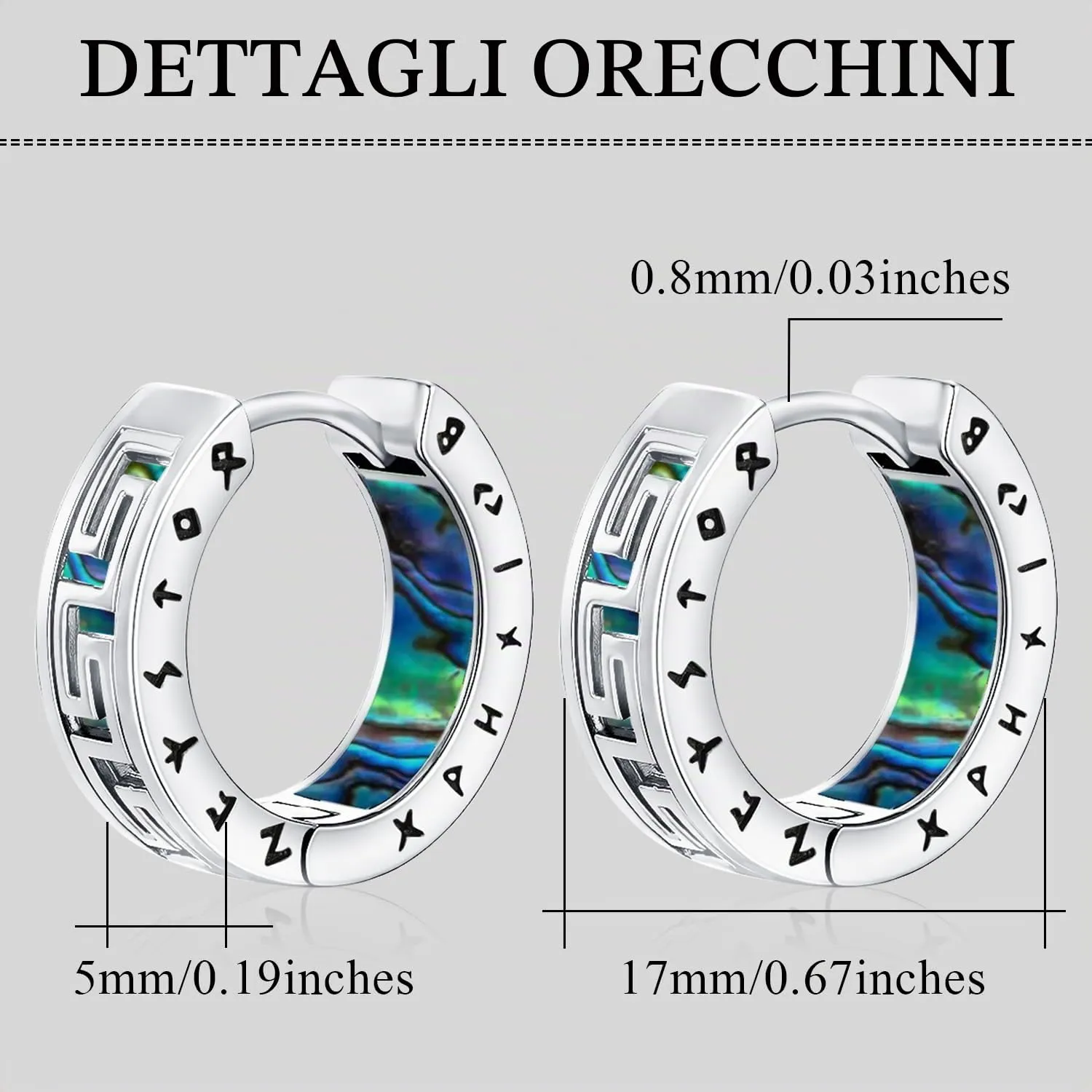 Odinstone Orecchini Creoli Viking Celtici in Rame Argentato e Abalone, 15 mm - immagine 2