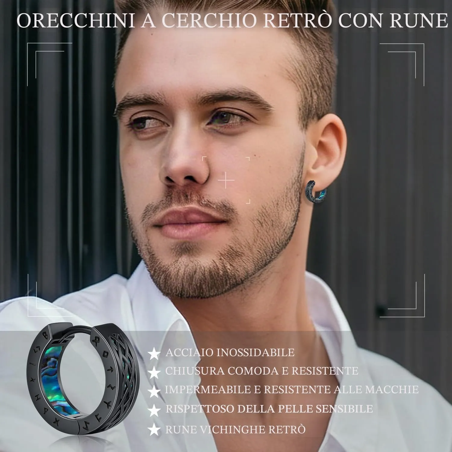 Odinstone Orecchini Creoli Viking Celtici Nero 17mm - immagine 3