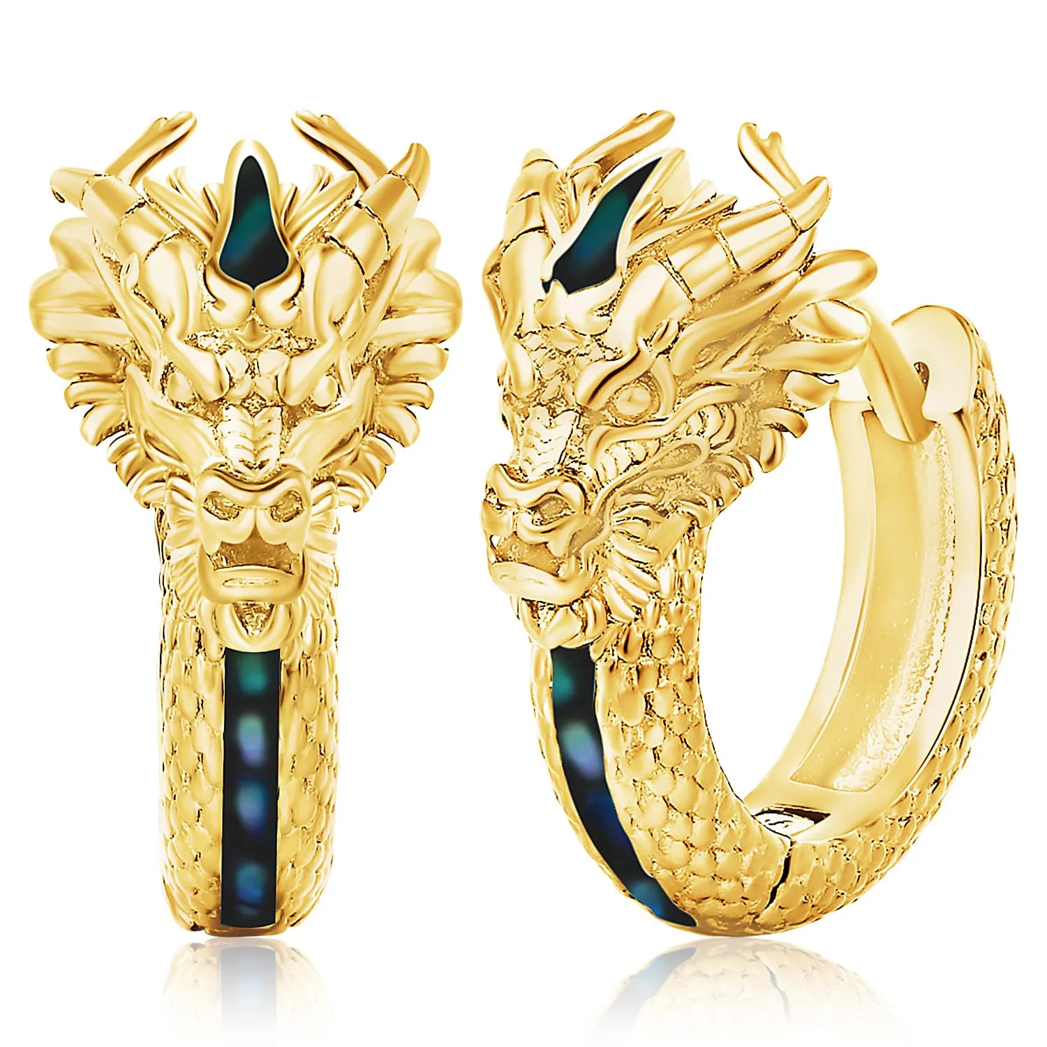 Odinstone Orecchini a Cerchio Drago Vichingo in Abalone e Oro, Gioielli Nordici Unisex - immagine 1