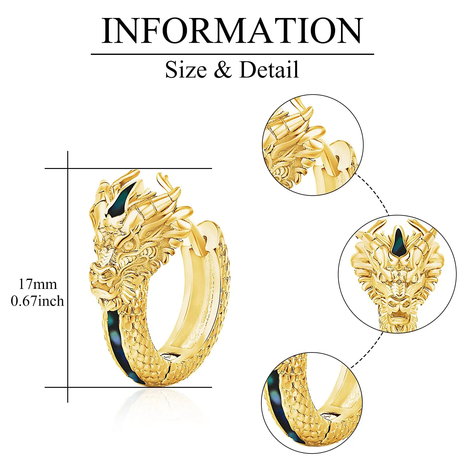 Odinstone Orecchini a Cerchio Drago Vichingo in Abalone e Oro, Gioielli Nordici Unisex - immagine 7