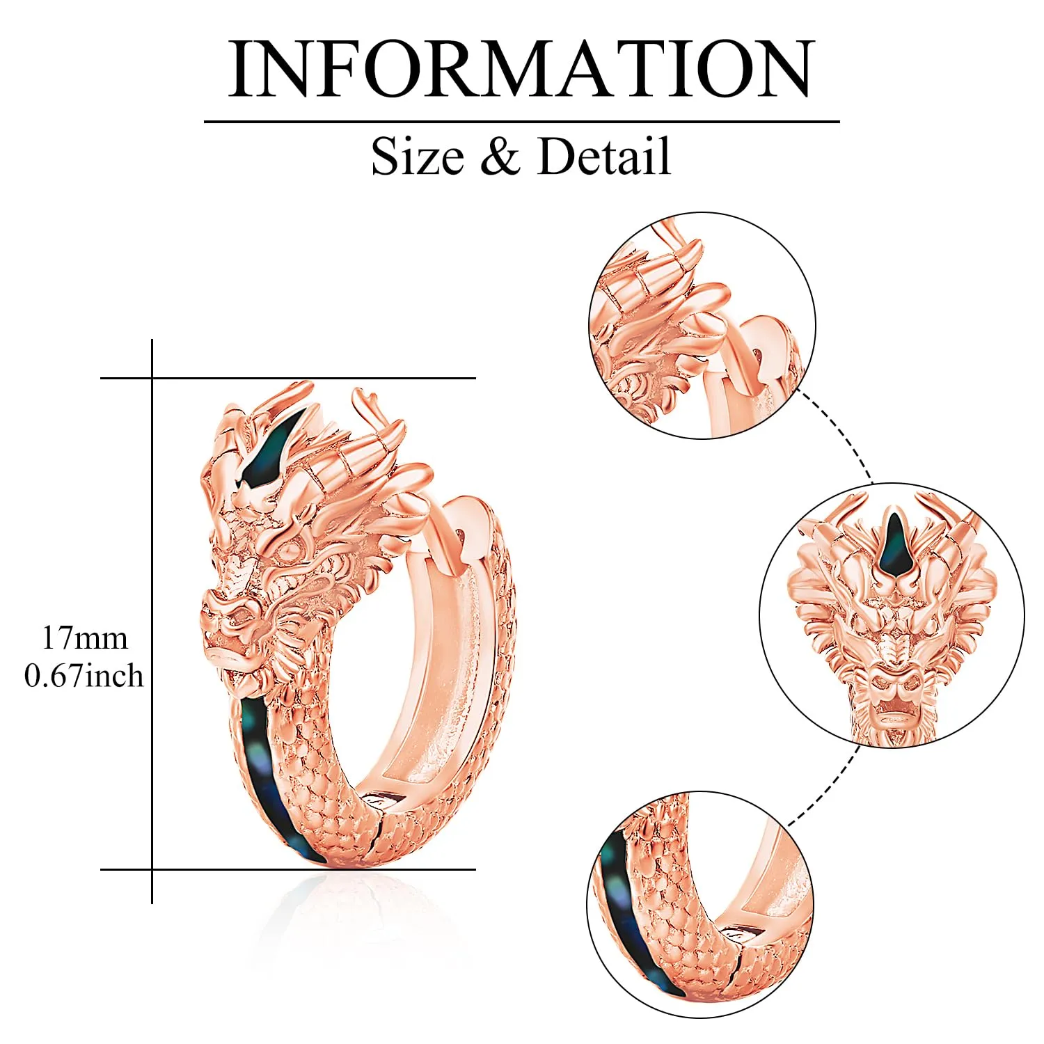 Odinstone Orecchini a Cerchio Drago Vichingo in Oro Rosa e Abalone, 17 mm - immagine 7
