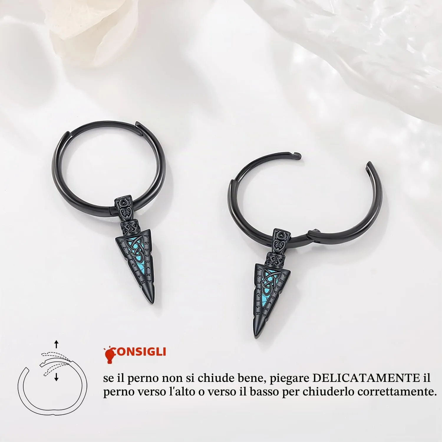 Odinstone Orecchini Creoli Viking Punta di Lancia Nero Celtico 17 mm - immagine 6