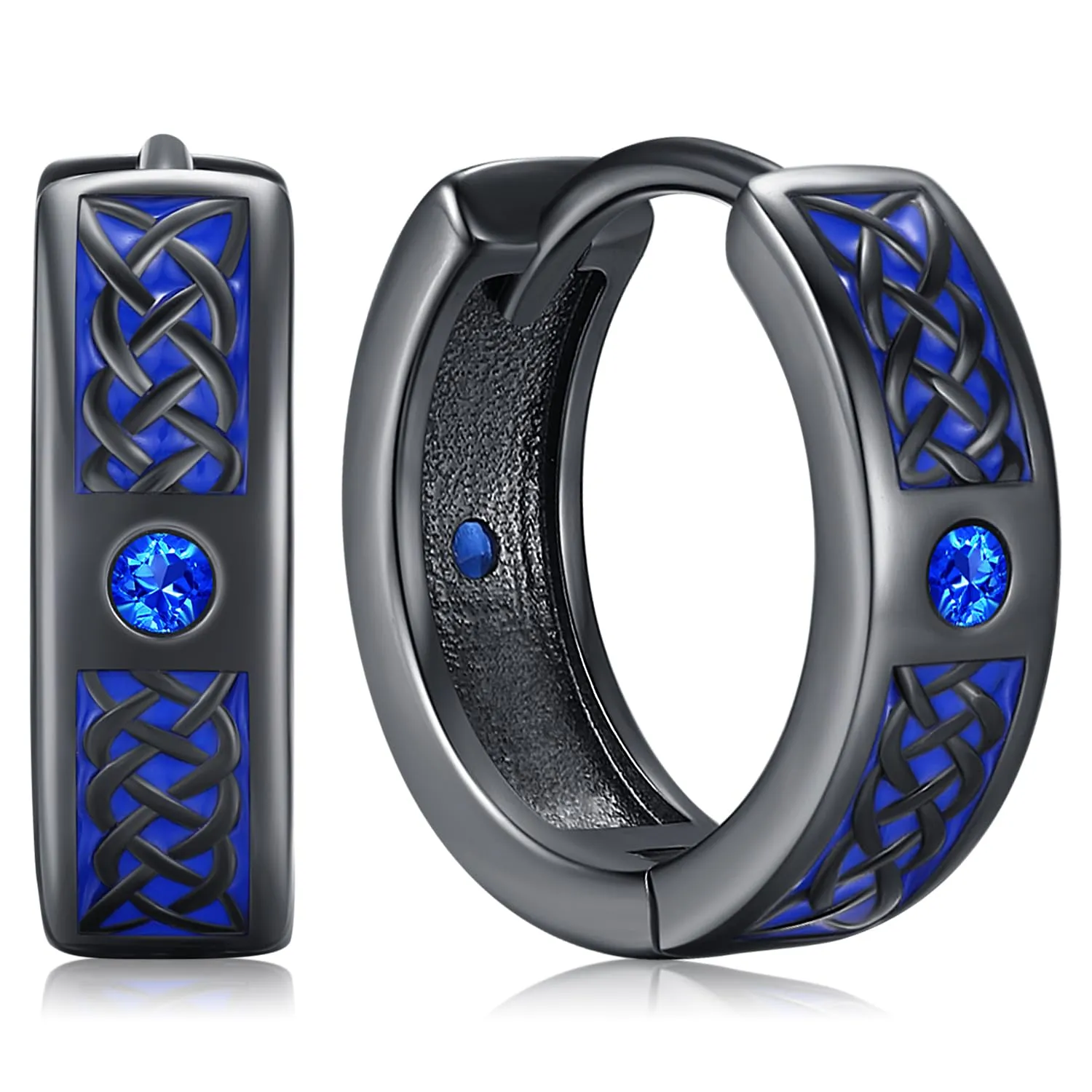 Odinstone Orecchini a Cerchio Vichinghi Nordici Celtici Nero Blu 17 mm - immagine 1