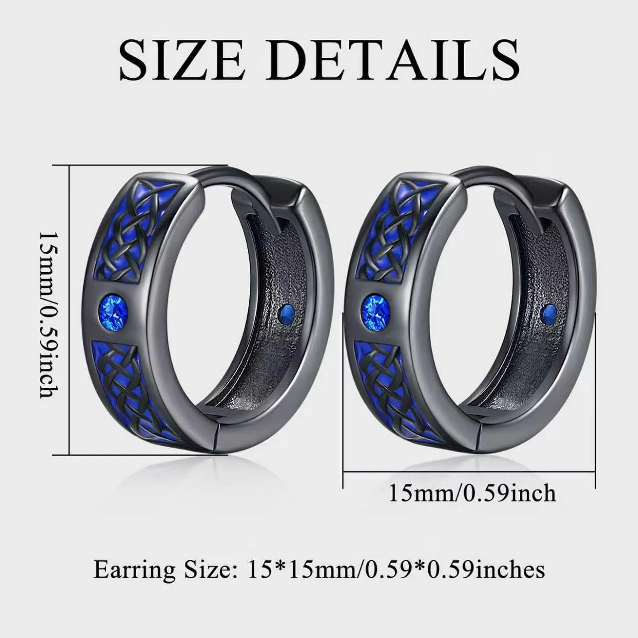 Odinstone Orecchini a Cerchio Vichinghi Nordici Celtici Nero Blu 17 mm - immagine 2