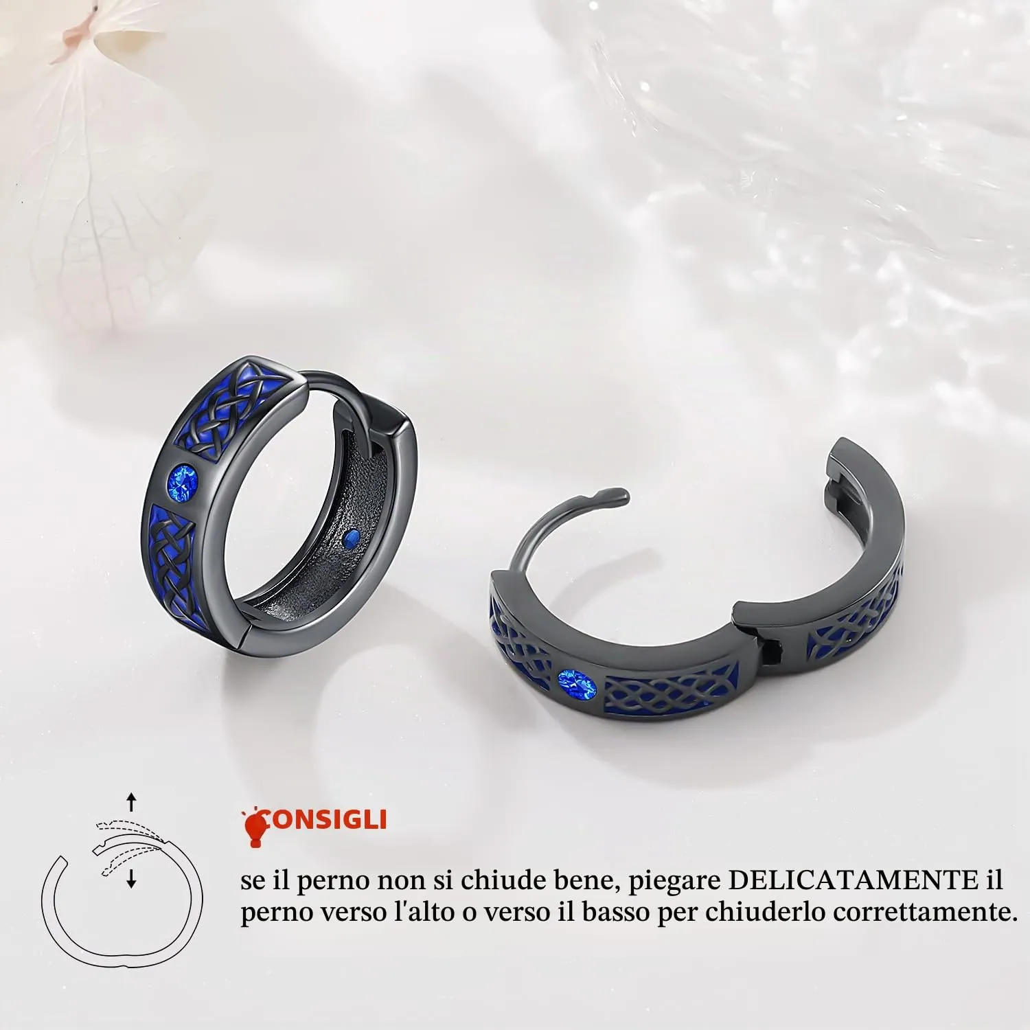 Odinstone Orecchini a Cerchio Vichinghi Nordici Celtici Nero Blu 17 mm - immagine 6