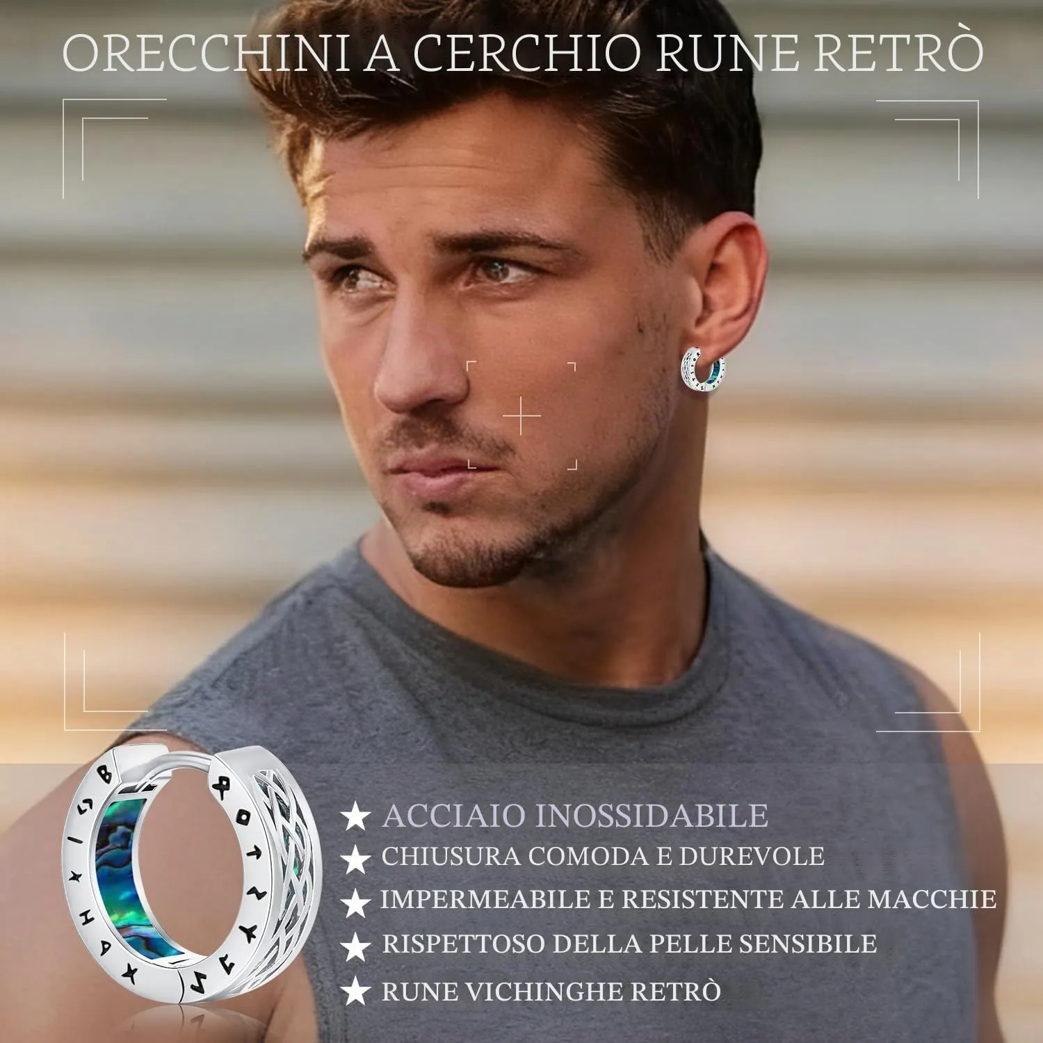 Odinstone Orecchini Creoli Viking Celtici in Argento 15 mm - immagine 3
