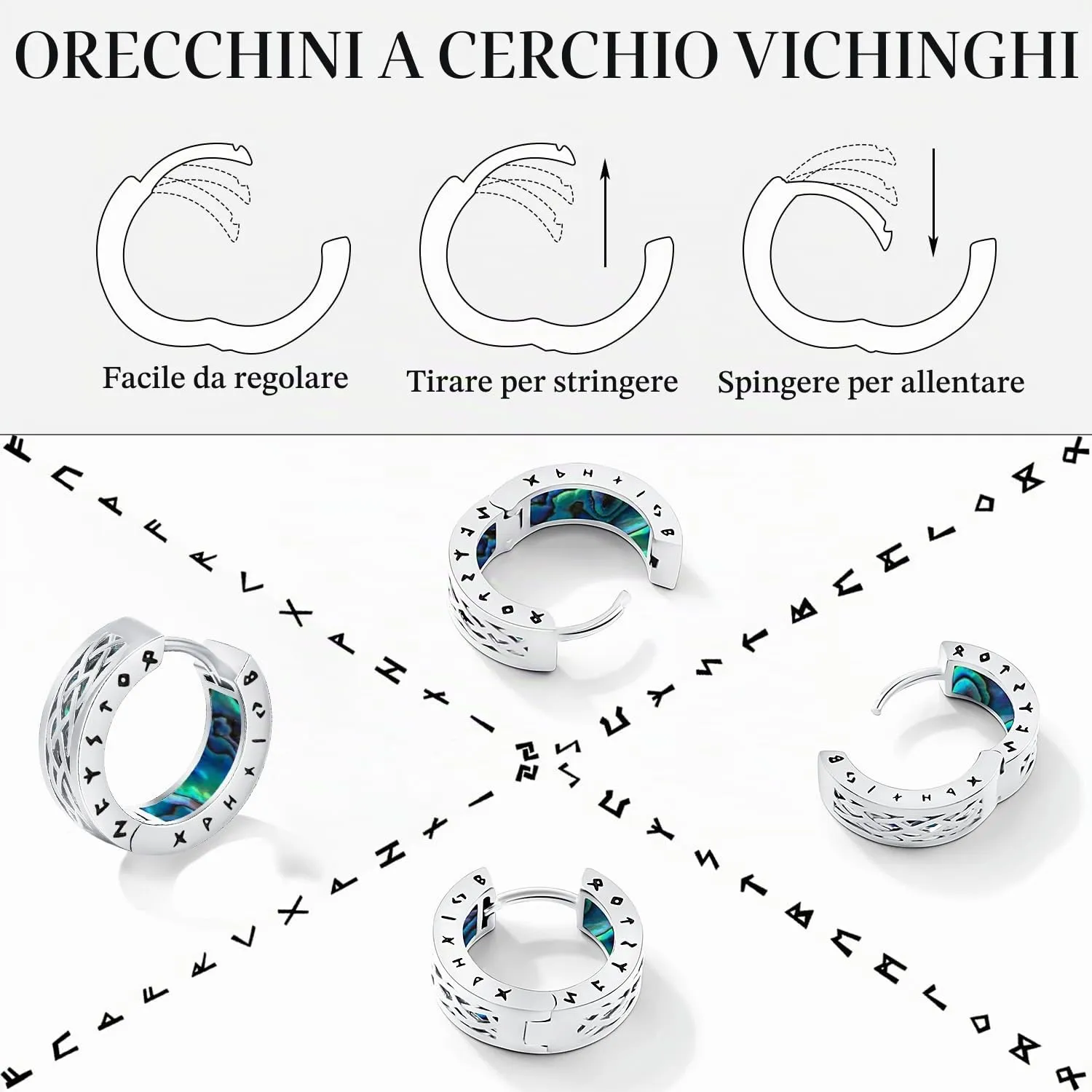 Odinstone Orecchini Creoli Viking Celtici in Argento 15 mm - immagine 6
