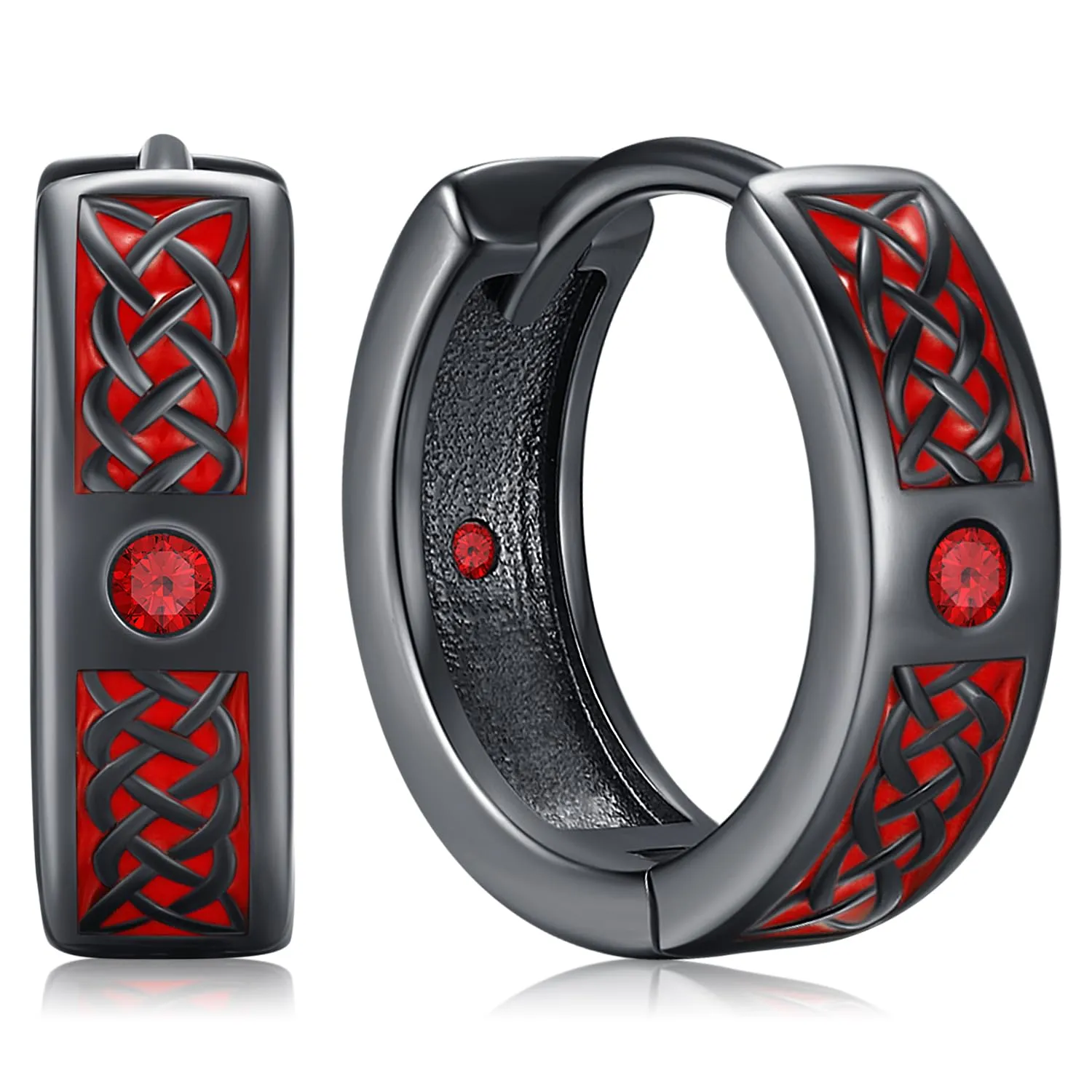 Odinstone Orecchini a Cerchio da Uomo con Nodi Celtici, Rame Finitura Gunmetal, 16 mm - immagine 1
