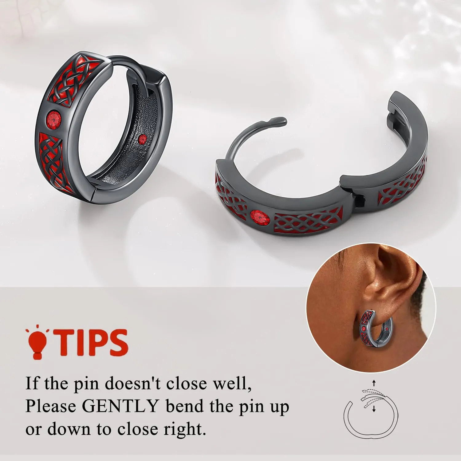 Odinstone Orecchini a Cerchio da Uomo con Nodi Celtici, Rame Finitura Gunmetal, 16 mm - immagine 6