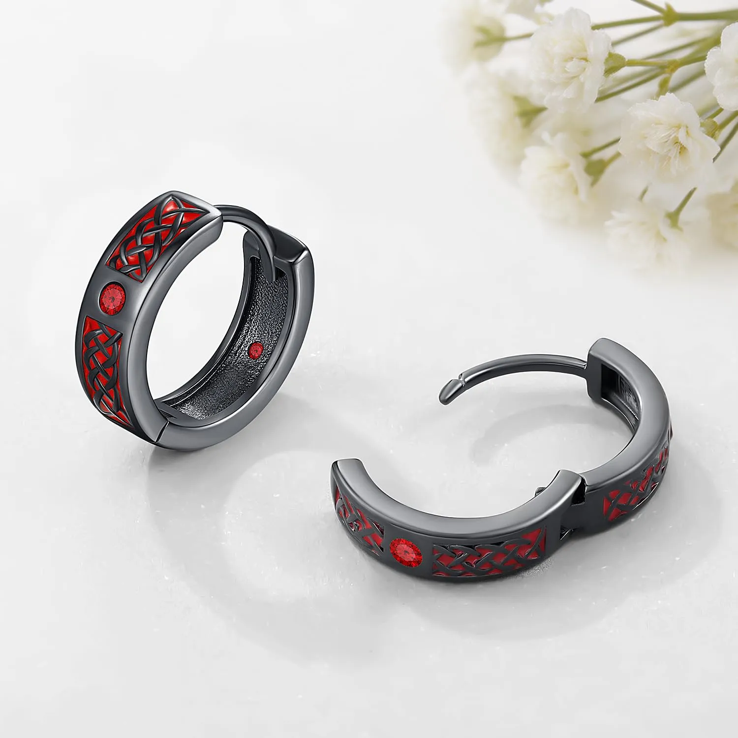 Odinstone Orecchini a Cerchio da Uomo con Nodi Celtici, Rame Finitura Gunmetal, 16 mm - immagine 8