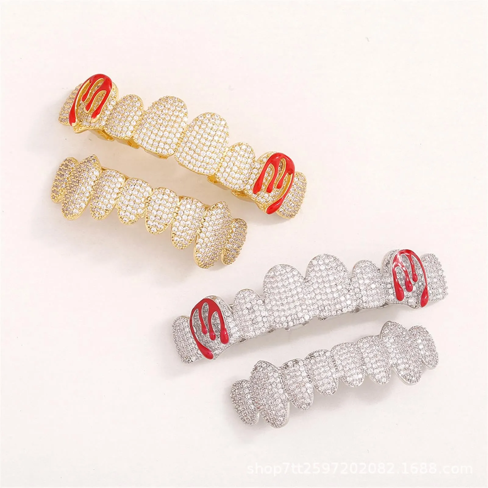 Generic Hip Hop Mouth Grillz, 18K Gold Plated, Upper and Lower 8 Teeth Set - immagine 2