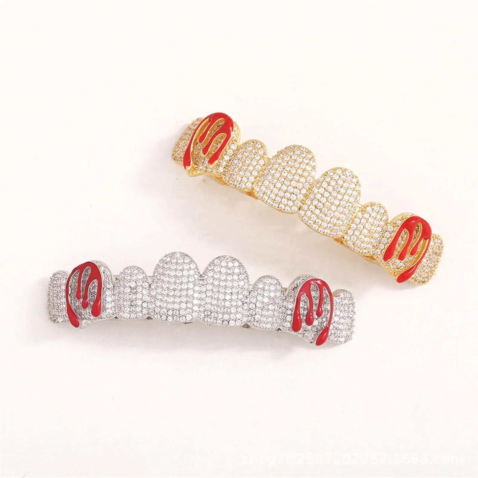 Generic Hip Hop Mouth Grillz, 18K Gold Plated, Upper and Lower 8 Teeth Set - immagine 4