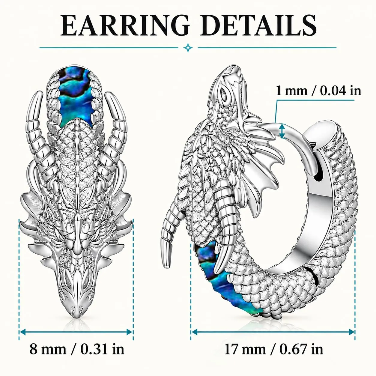 Odinstone Orecchini Viking Dragon da Uomo, Cerchi Nordici in Argento - immagine 8