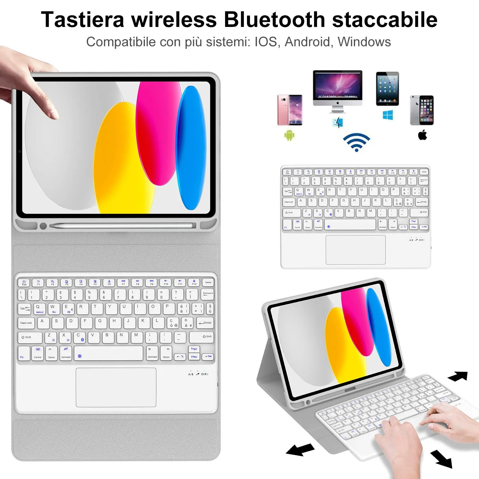 IVEOPPE Tastiera con Touchpad e Custodia per iPad 11 Generazione 11" (2025) e iPad 10 Generazione 10.9" (2022) - immagine 3