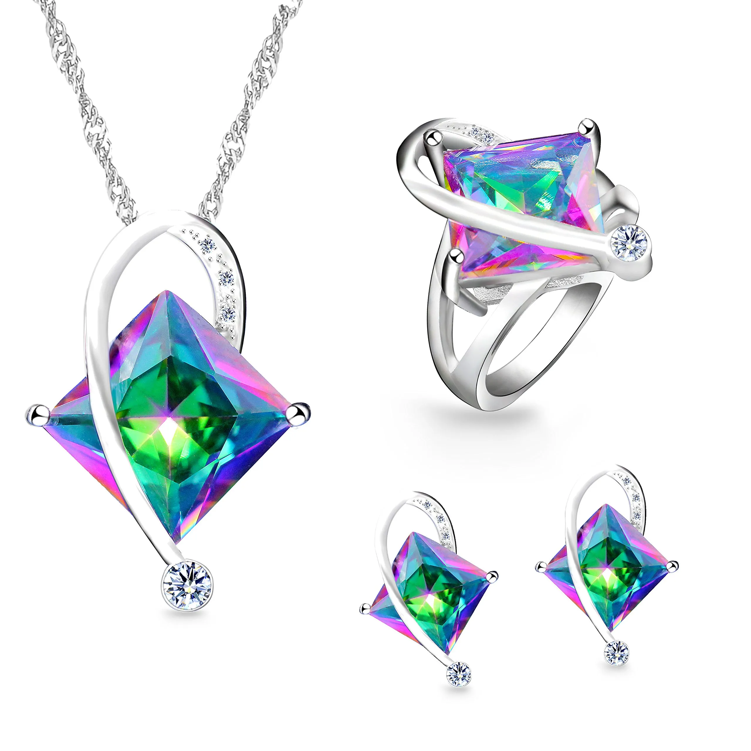 Uloveido Set di gioielli da sposa in cristallo e zirconi cubici con collana, orecchini e anello - immagine 1