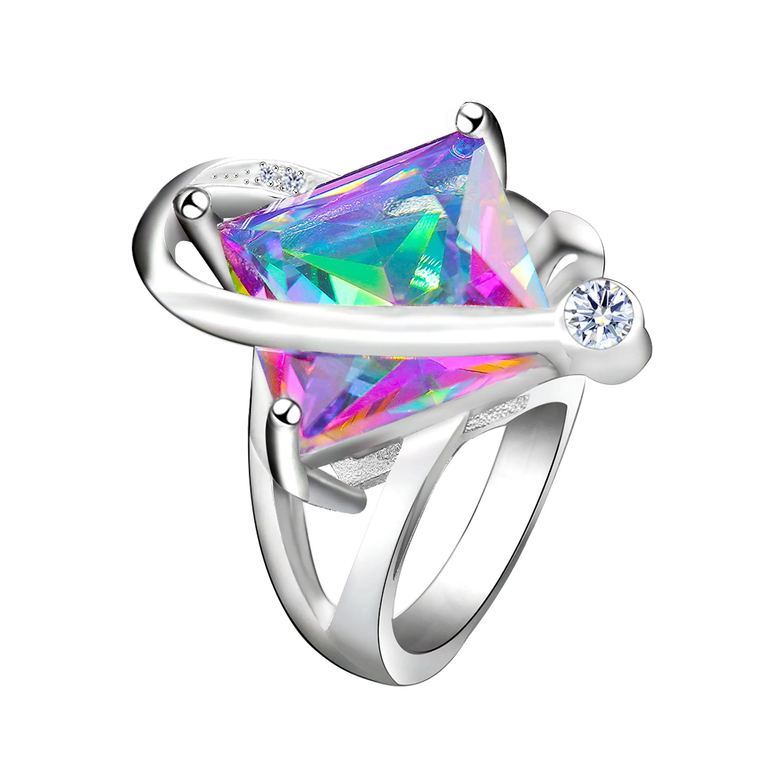 Uloveido Set di Gioielli Nuziali con Topazio Multicolore, Collana, Orecchini e Anello, Colore Argento - immagine 5