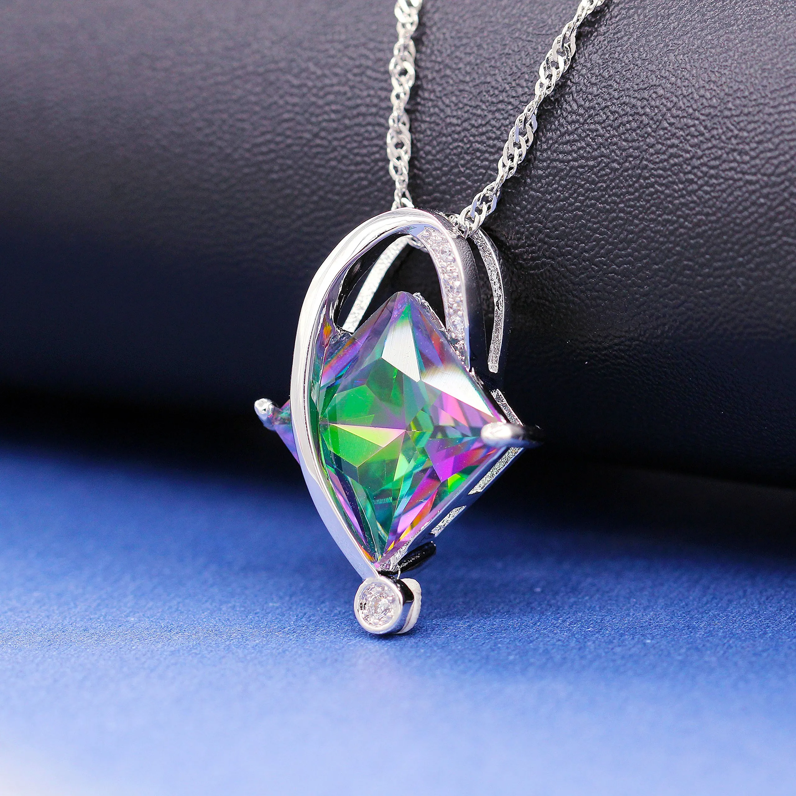 Uloveido Set di Gioielli Nuziali con Topazio Multicolore, Collana, Orecchini e Anello, Colore Argento - immagine 8